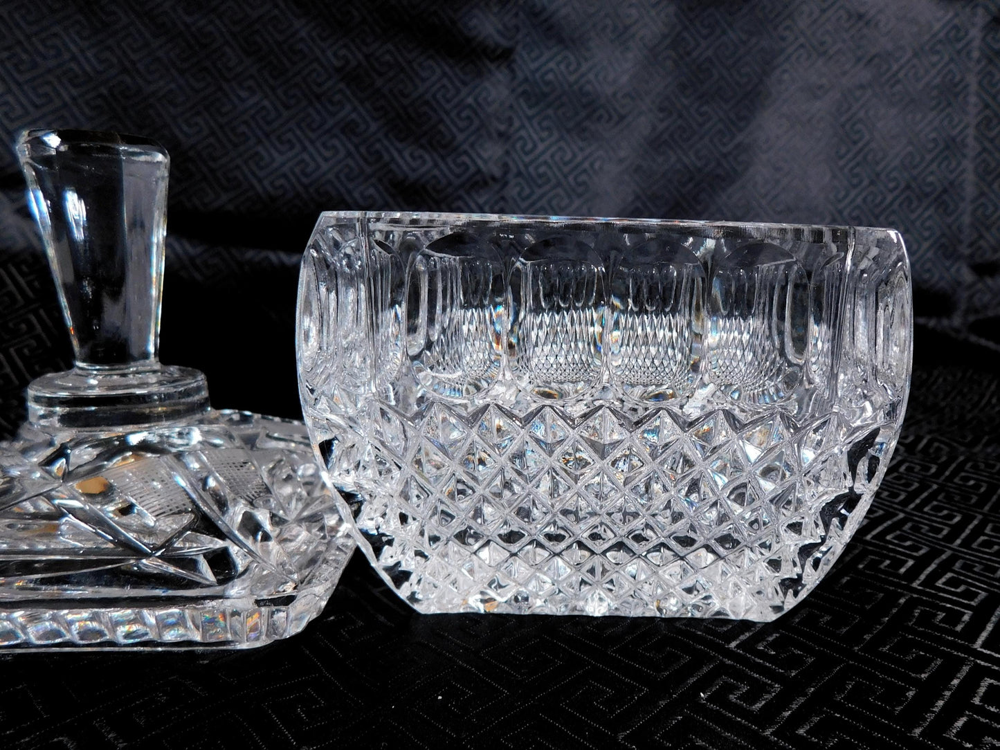 Cut Glass Square Jelly Jar or Honey Pot with Spoon # 25442