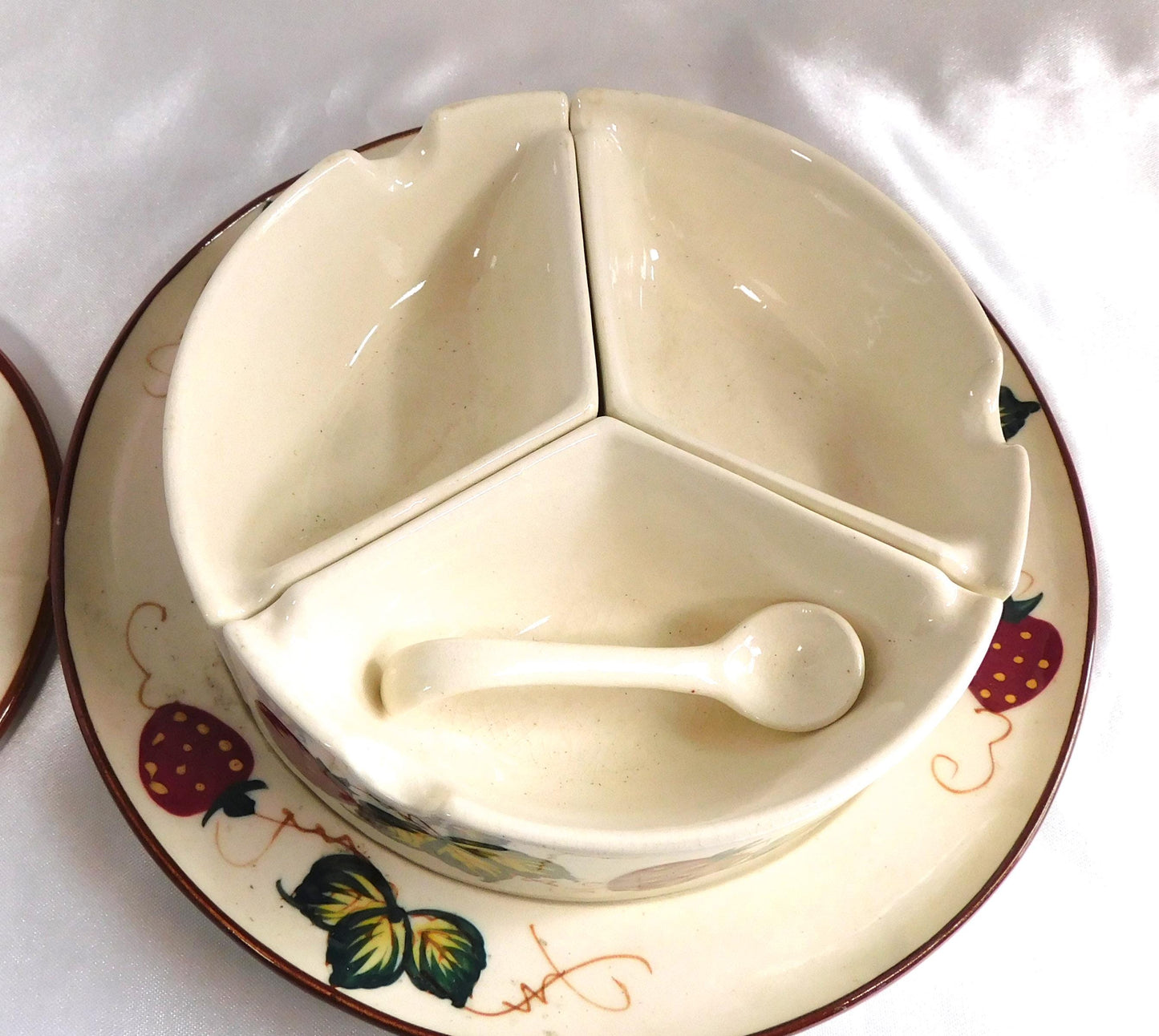 Three Section Strawberry Design Divided Dish with Lid and Underplate # 25713