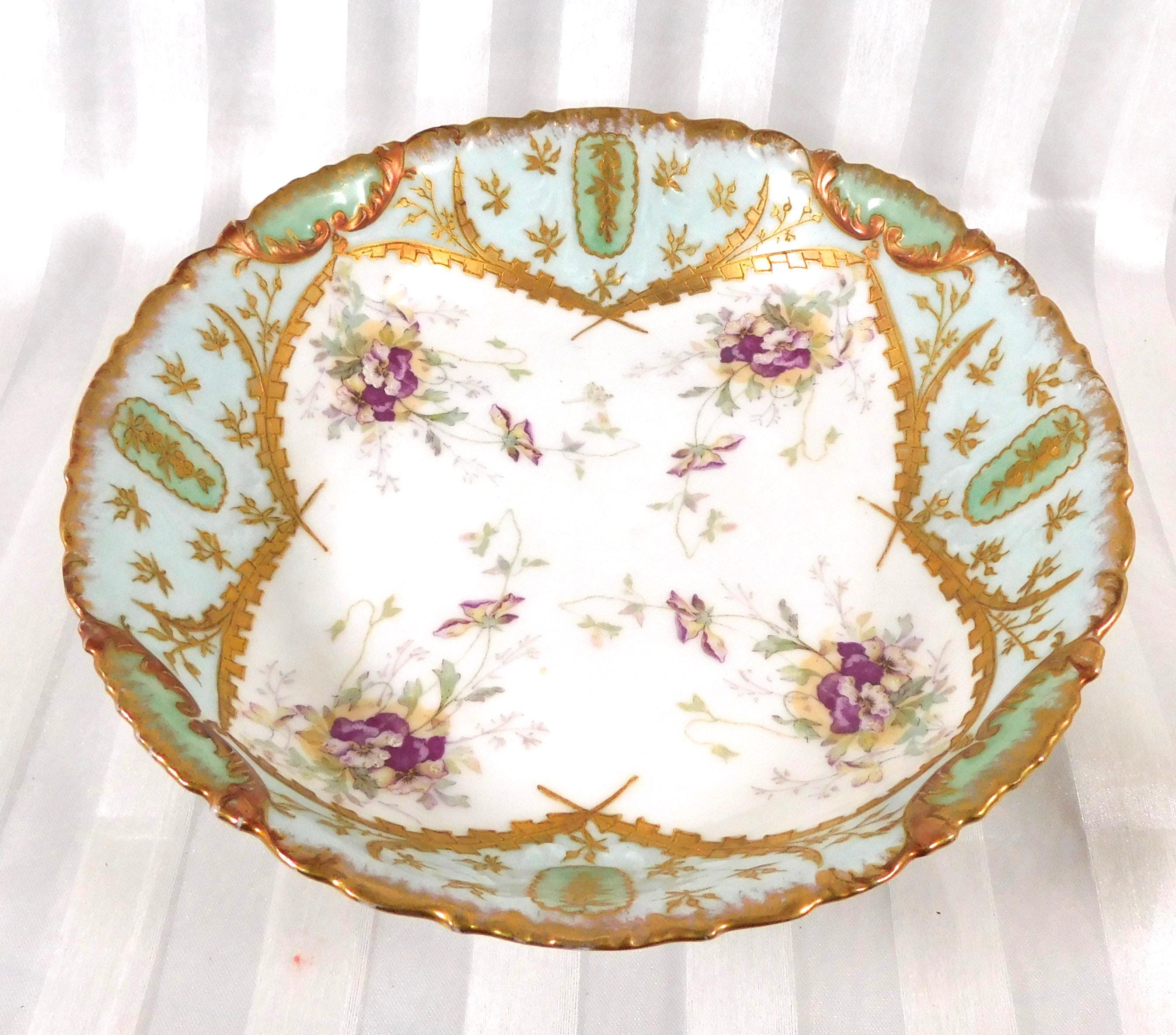 Alfred Klingenberg Limoges Serving Bowl: Hand-Painted Floral Porcelain, 1900s