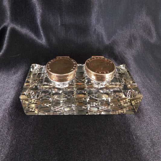 Abarrat and Sons Antique Cut Crystal with Silverplate Inkwell #22662
