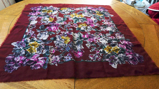 Adrienne Vittadini 100% Wool Maroon Floral Scarf