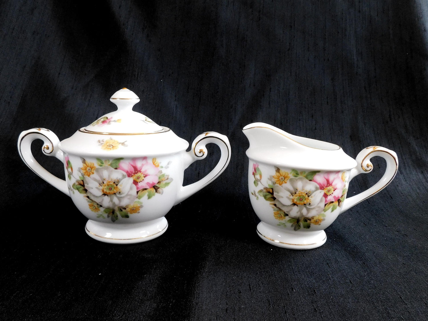Albion White Floral Teapot, Sugar Bowl and Creamer from Japan # 23050