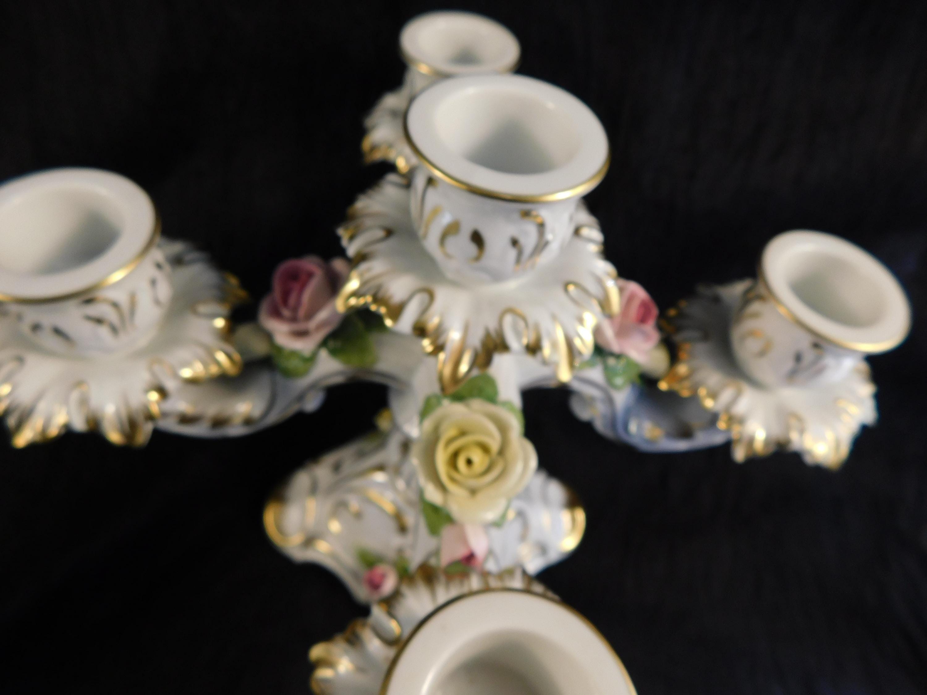 Alboth and Kaiser Five Candle Candle Holder with Dimensional Flowers # 26745