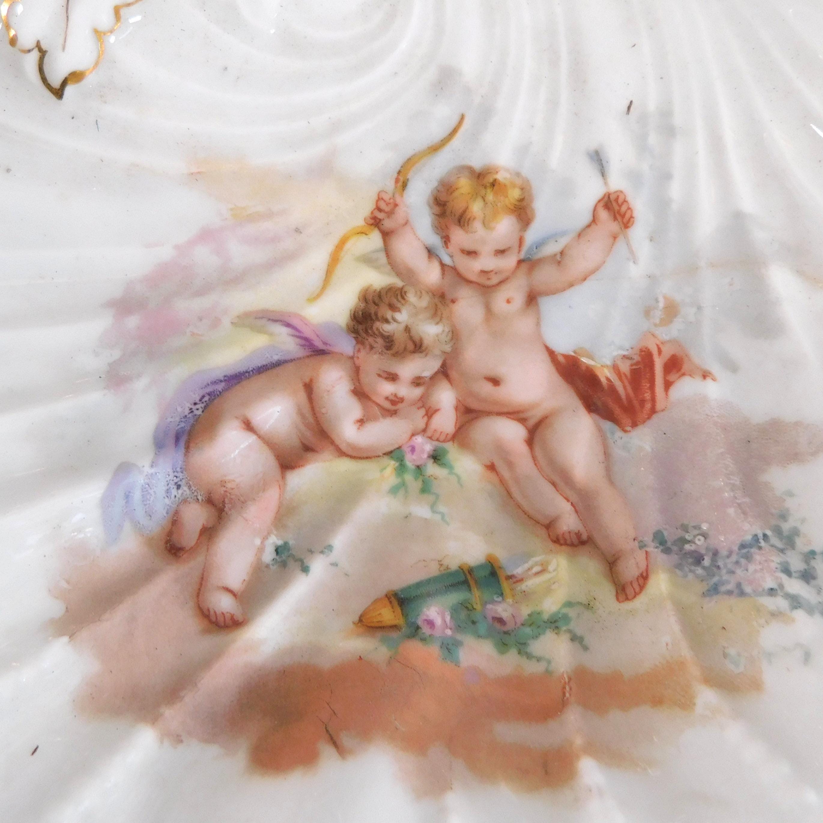 Antique Alfred Lanternier Limoges Three Section Tray with Angels # 26025
