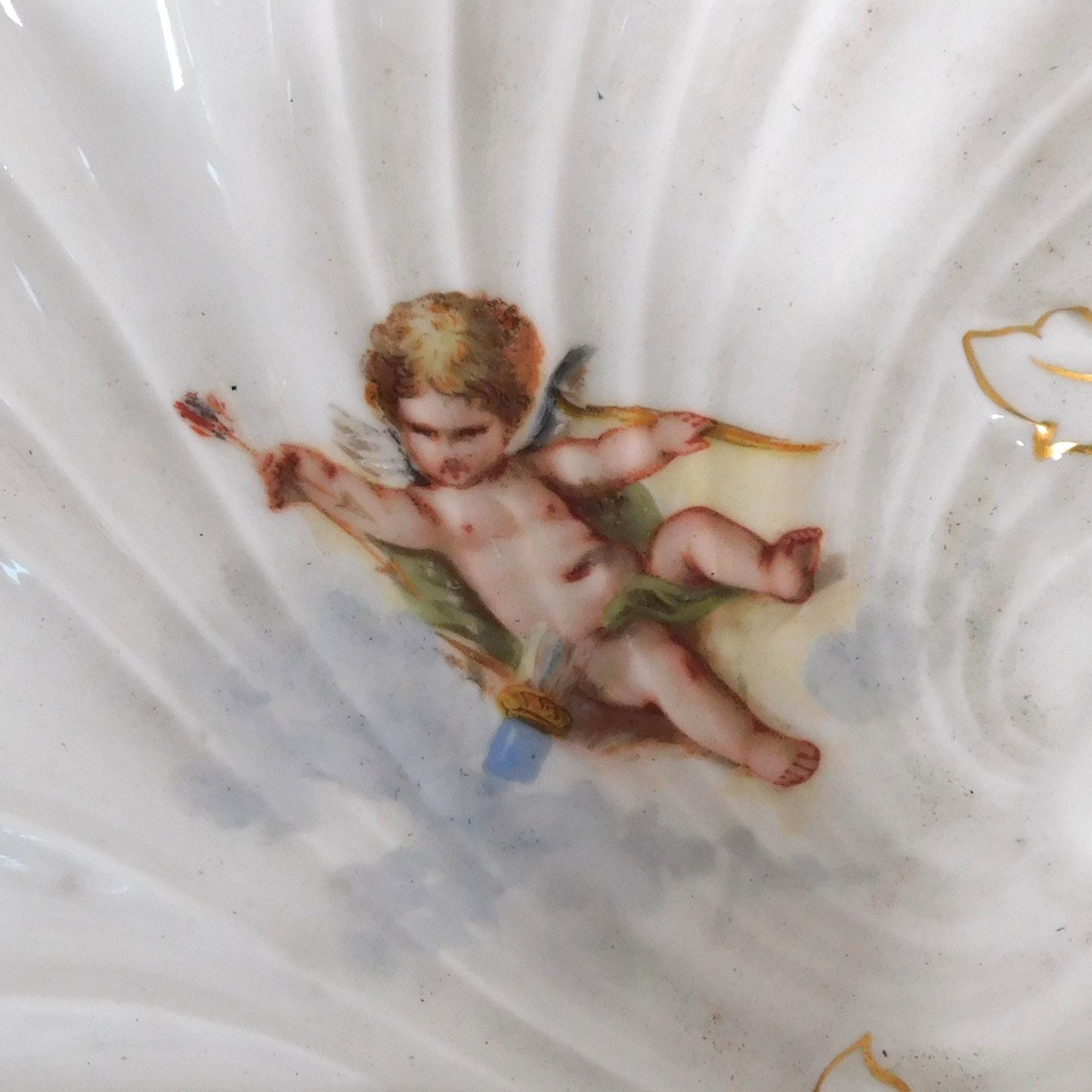 Antique Alfred Lanternier Limoges Three Section Tray with Angels # 26025