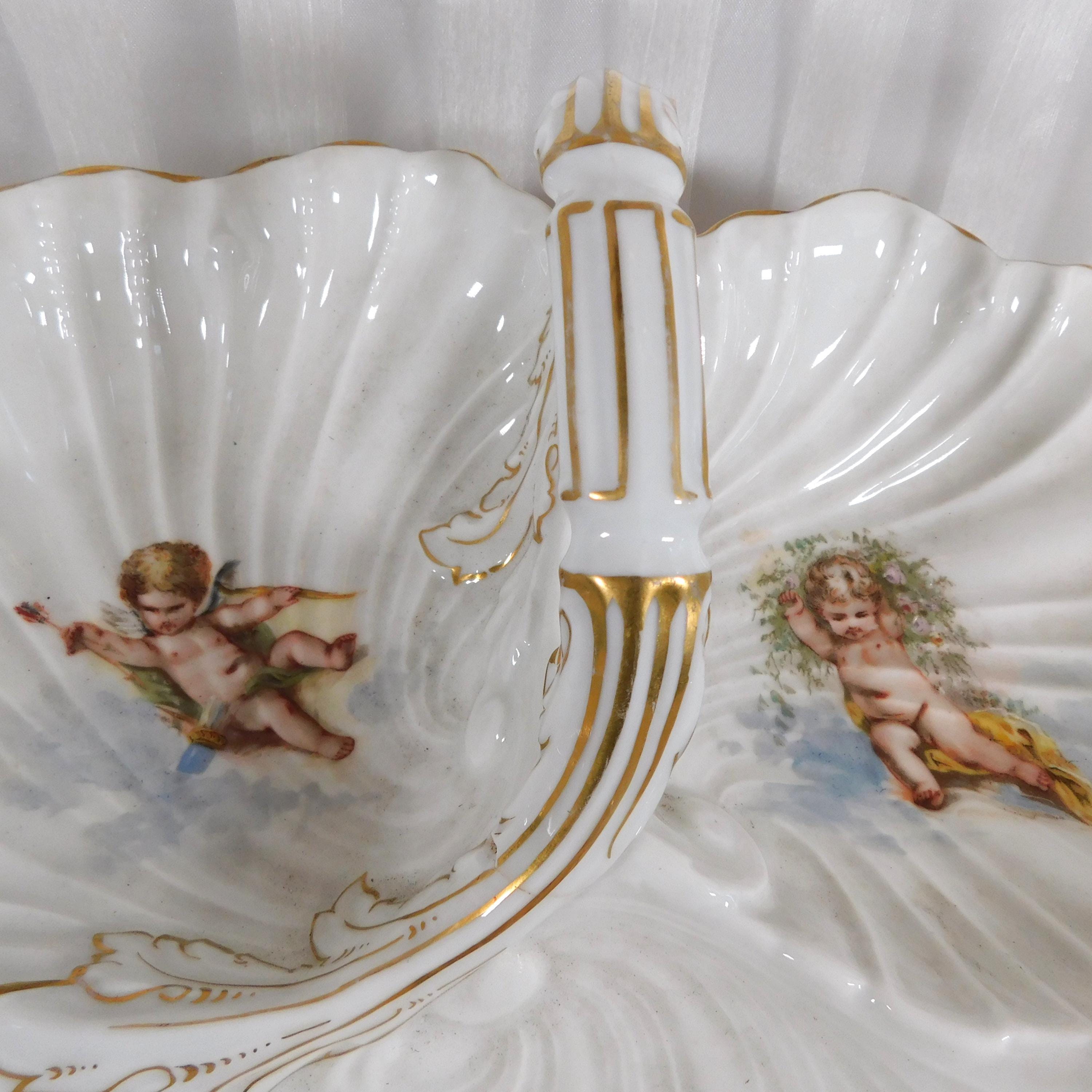 Antique Alfred Lanternier Limoges Three Section Tray with Angels # 26025