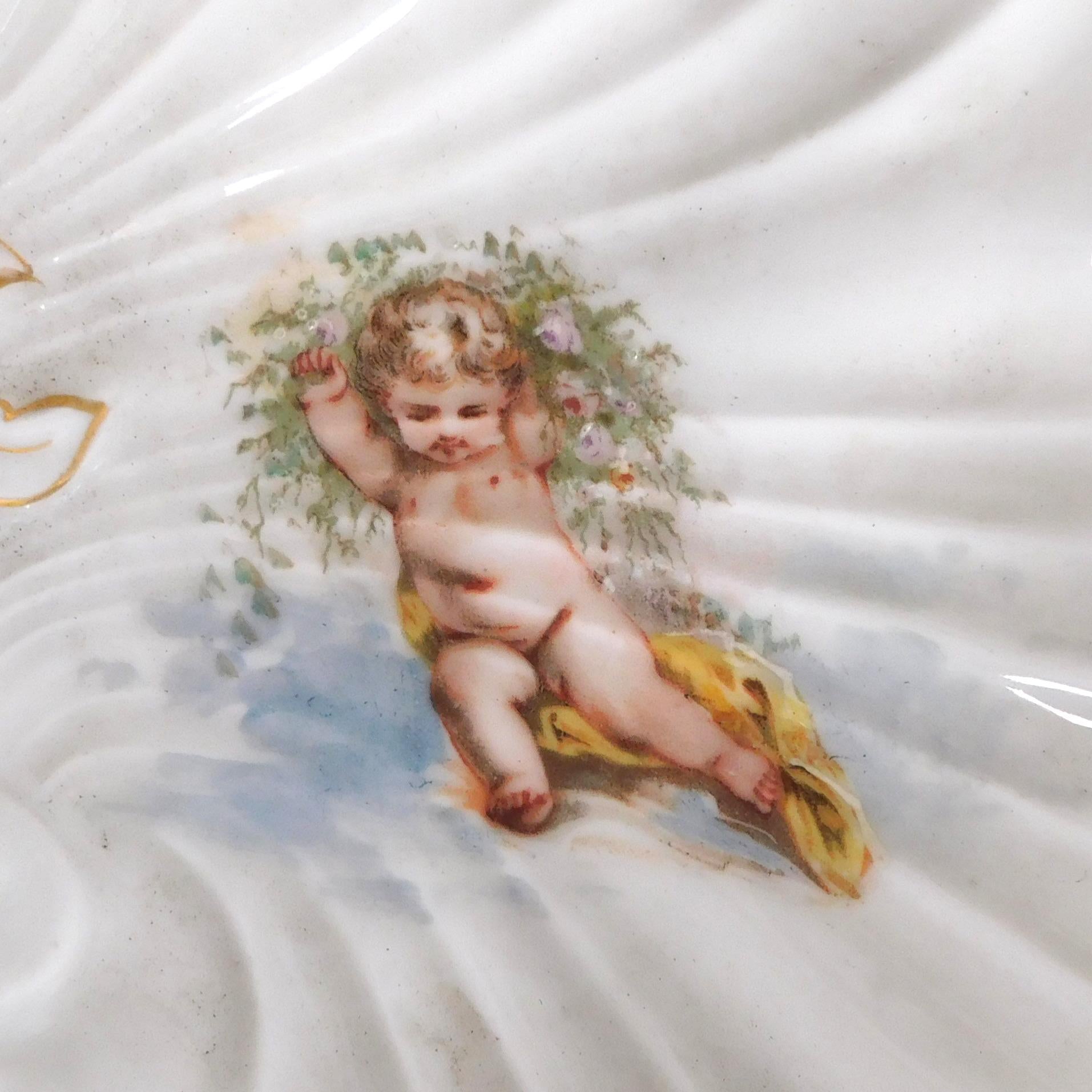Antique Alfred Lanternier Limoges Three Section Tray with Angels # 26025