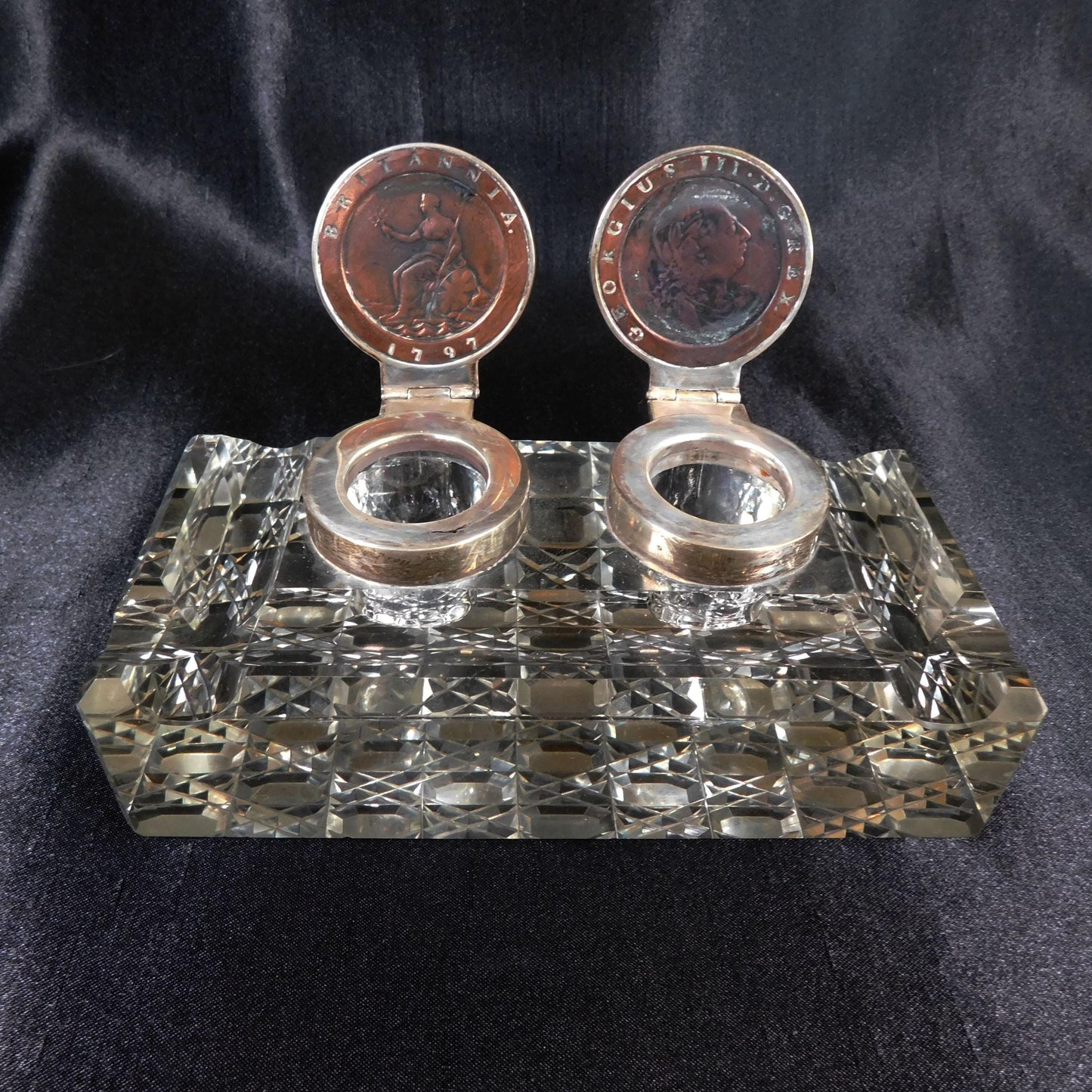 Abarrat and Sons Antique Cut Crystal with Silverplate Inkwell #22662