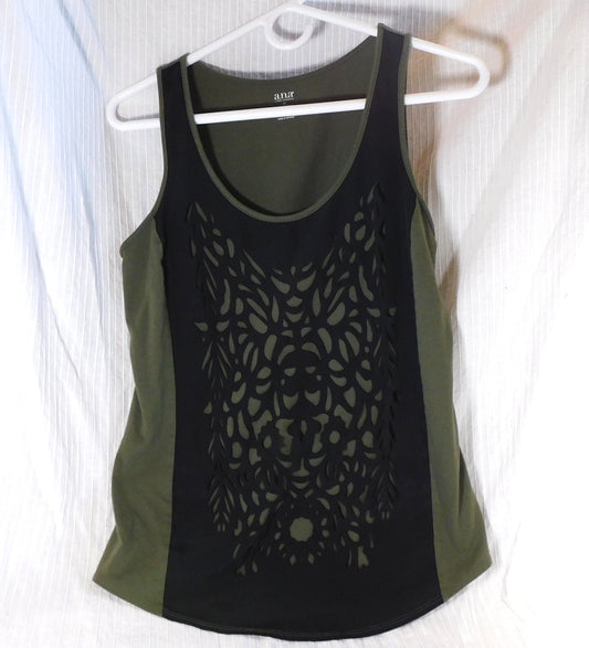 a.n.a. Black and Green Burnout Tank Size Medium