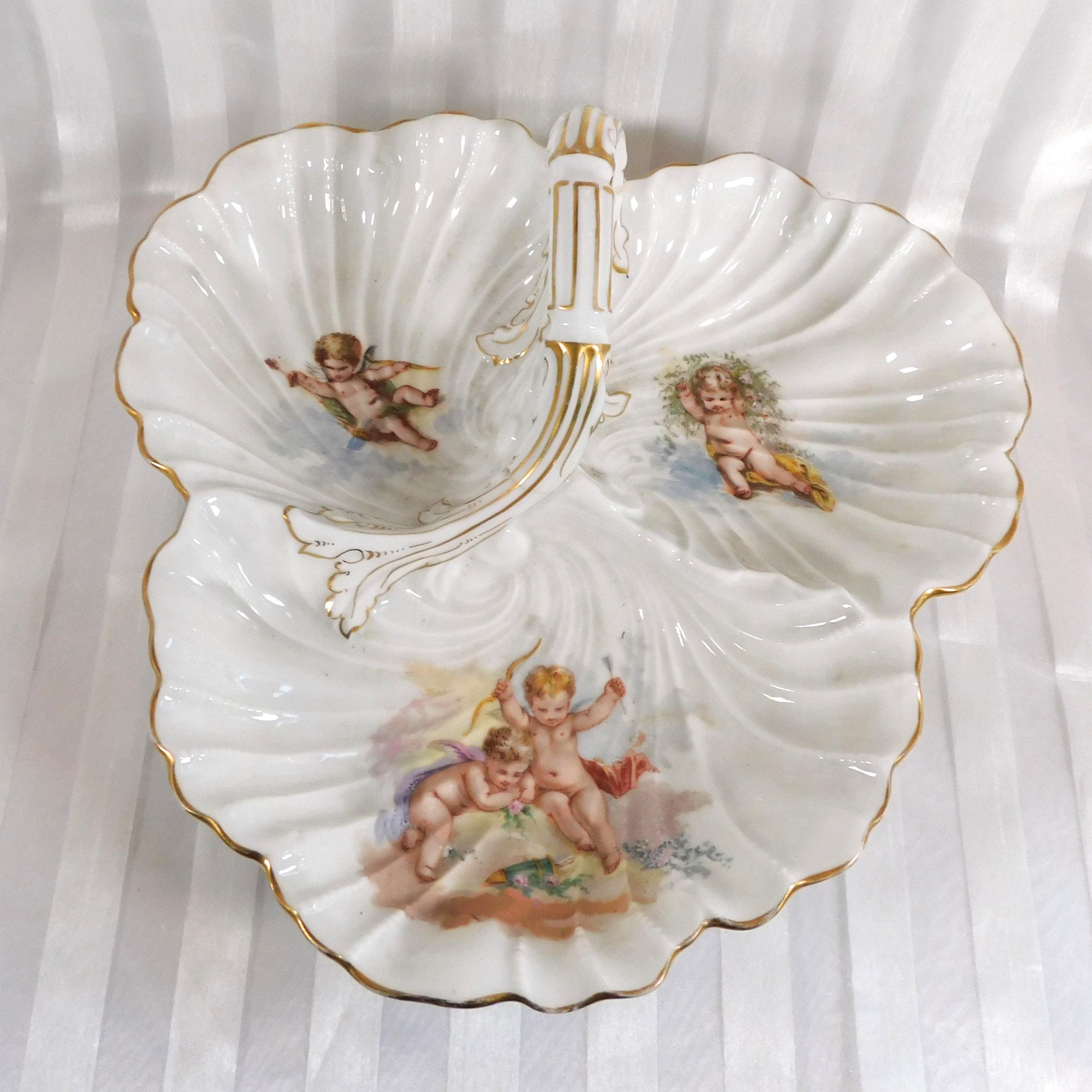 Antique Alfred Lanternier Limoges Three Section Tray with Angels # 26025