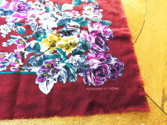 Adrienne Vittadini 100% Wool Maroon Floral Scarf