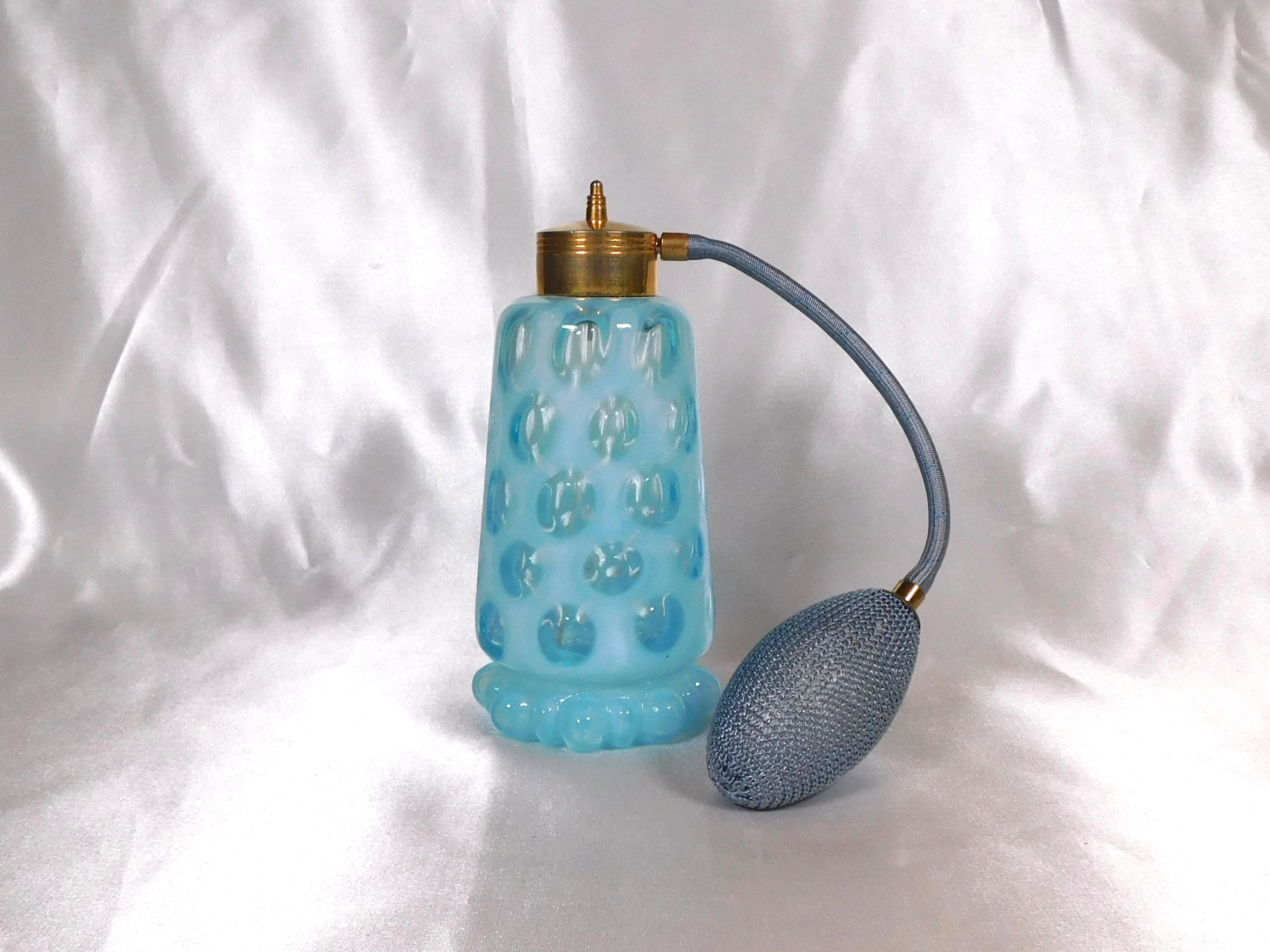 Baby Blue Glass Perfume Atomizer with Clear Dots # 23078