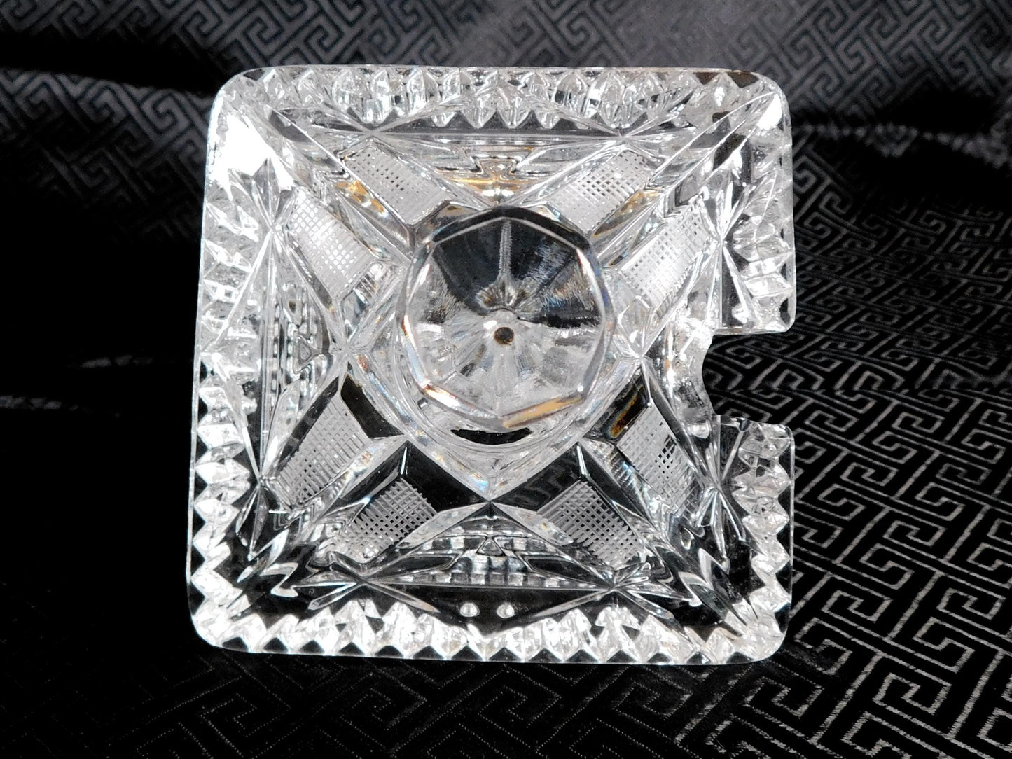 Cut Glass Square Jelly Jar or Honey Pot with Spoon # 25442