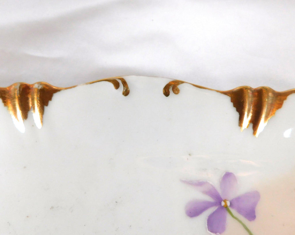Theodore Haviland Hand Painted Porcelain Vanity Tray with Purple Flowers # 25822