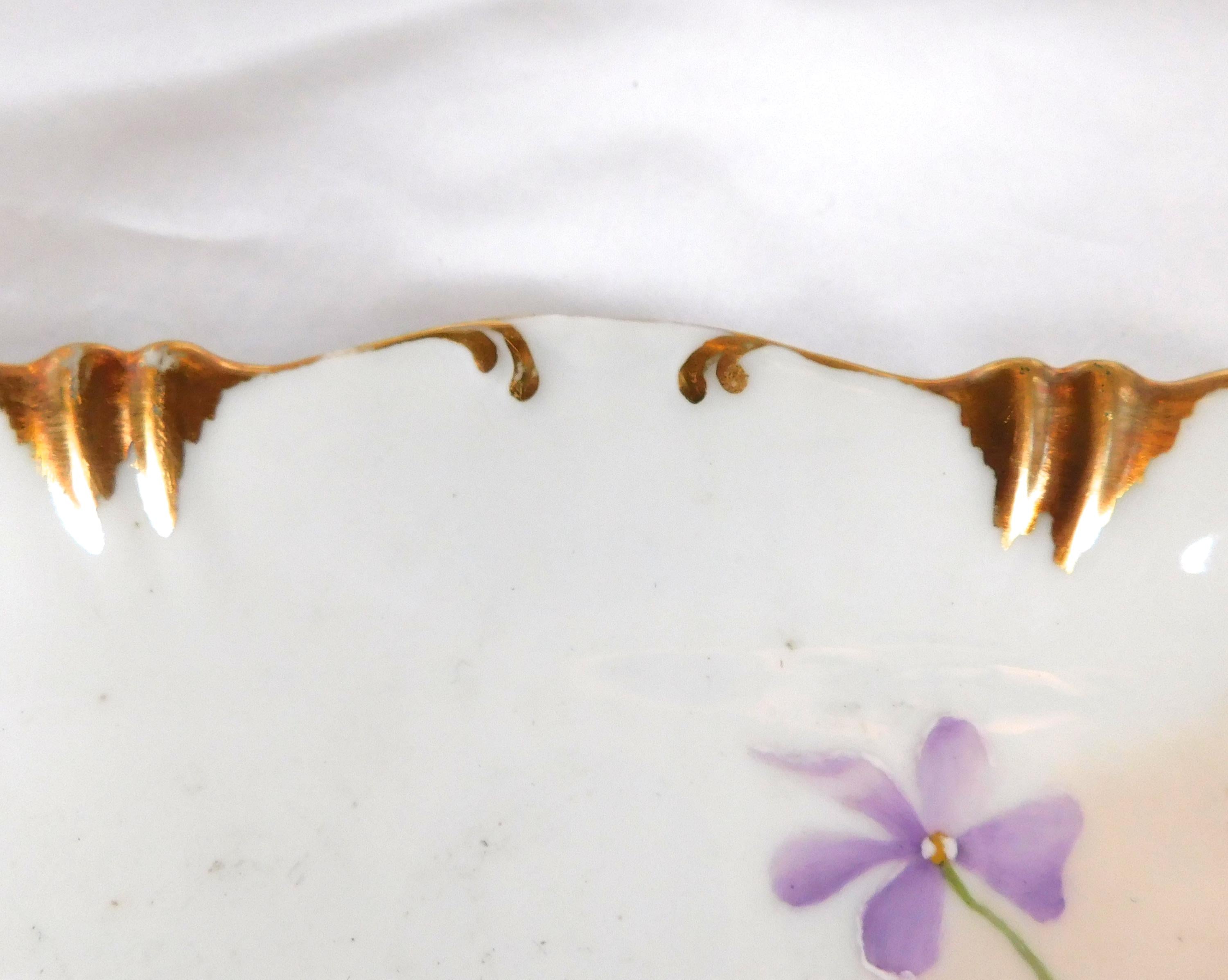 Theodore Haviland Hand Painted Porcelain Vanity Tray with Purple Flowers # 25822