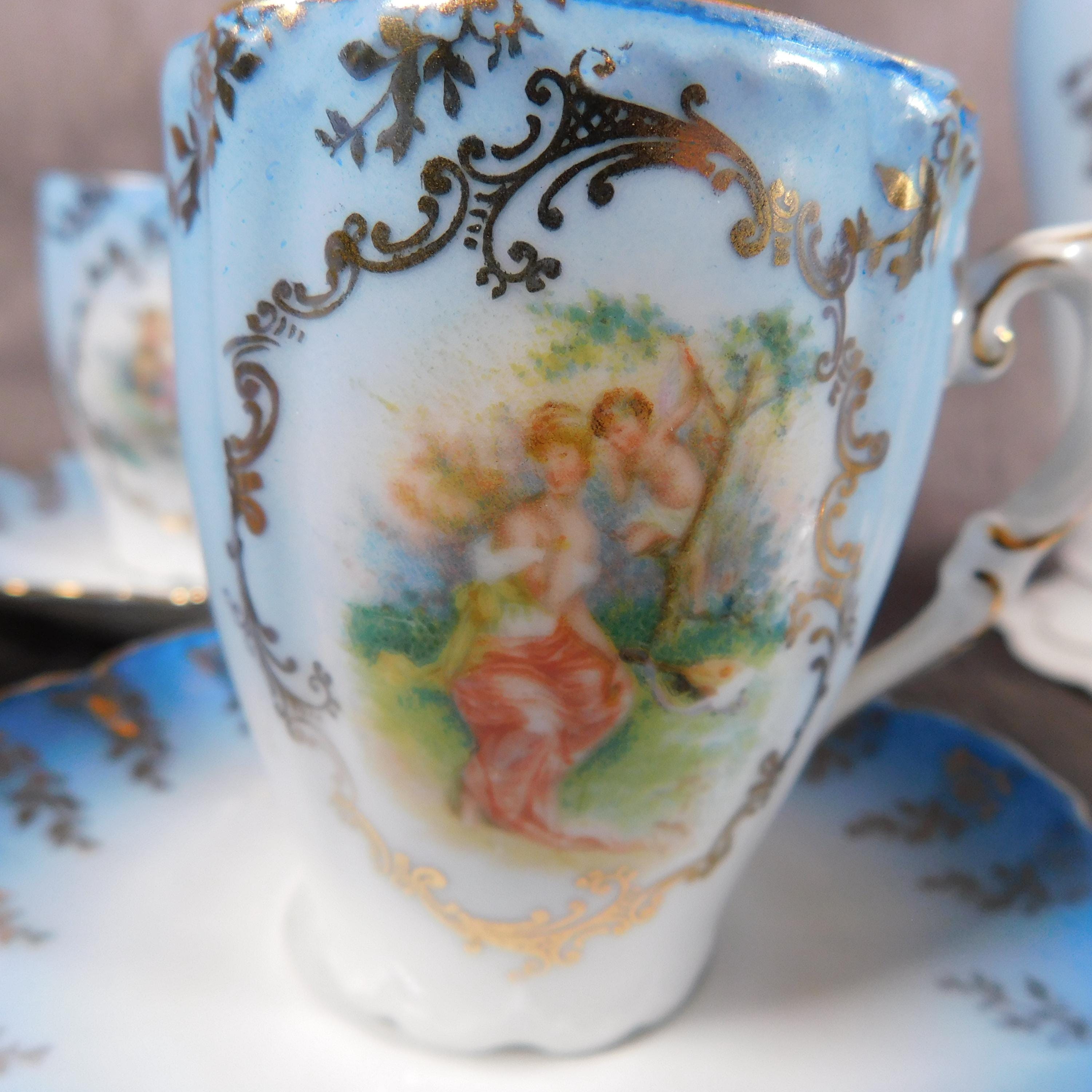 Blue and White Angel Design Chocolate Pot Set with Cups   # 25910