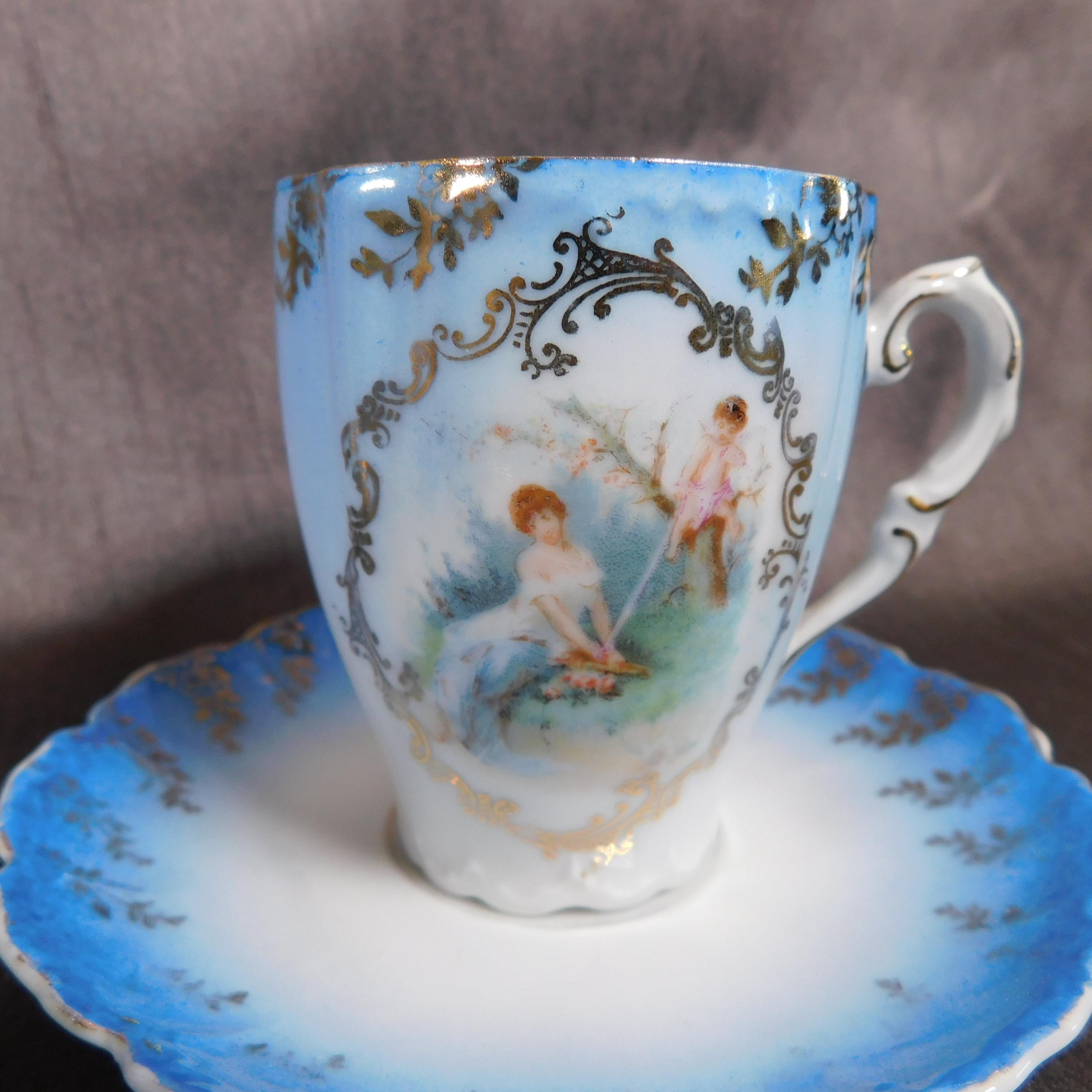 Blue and White Angel Design Chocolate Pot Set with Cups   # 25910
