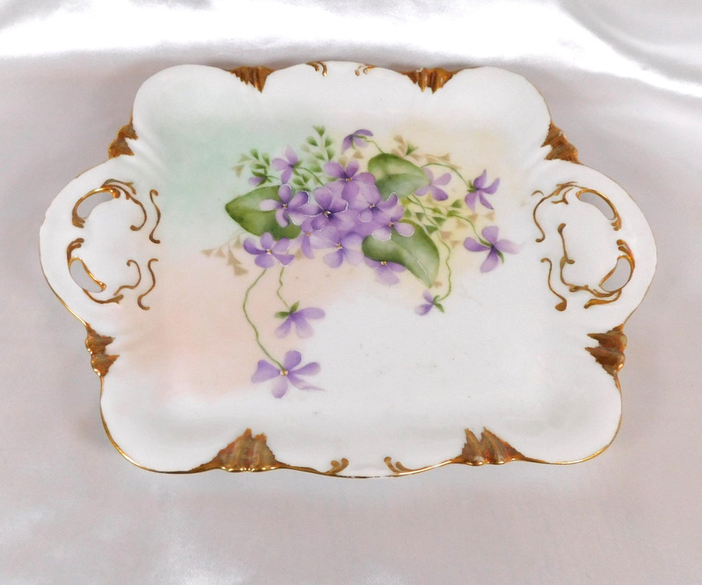 Theodore Haviland Hand Painted Porcelain Vanity Tray with Purple Flowers # 25822