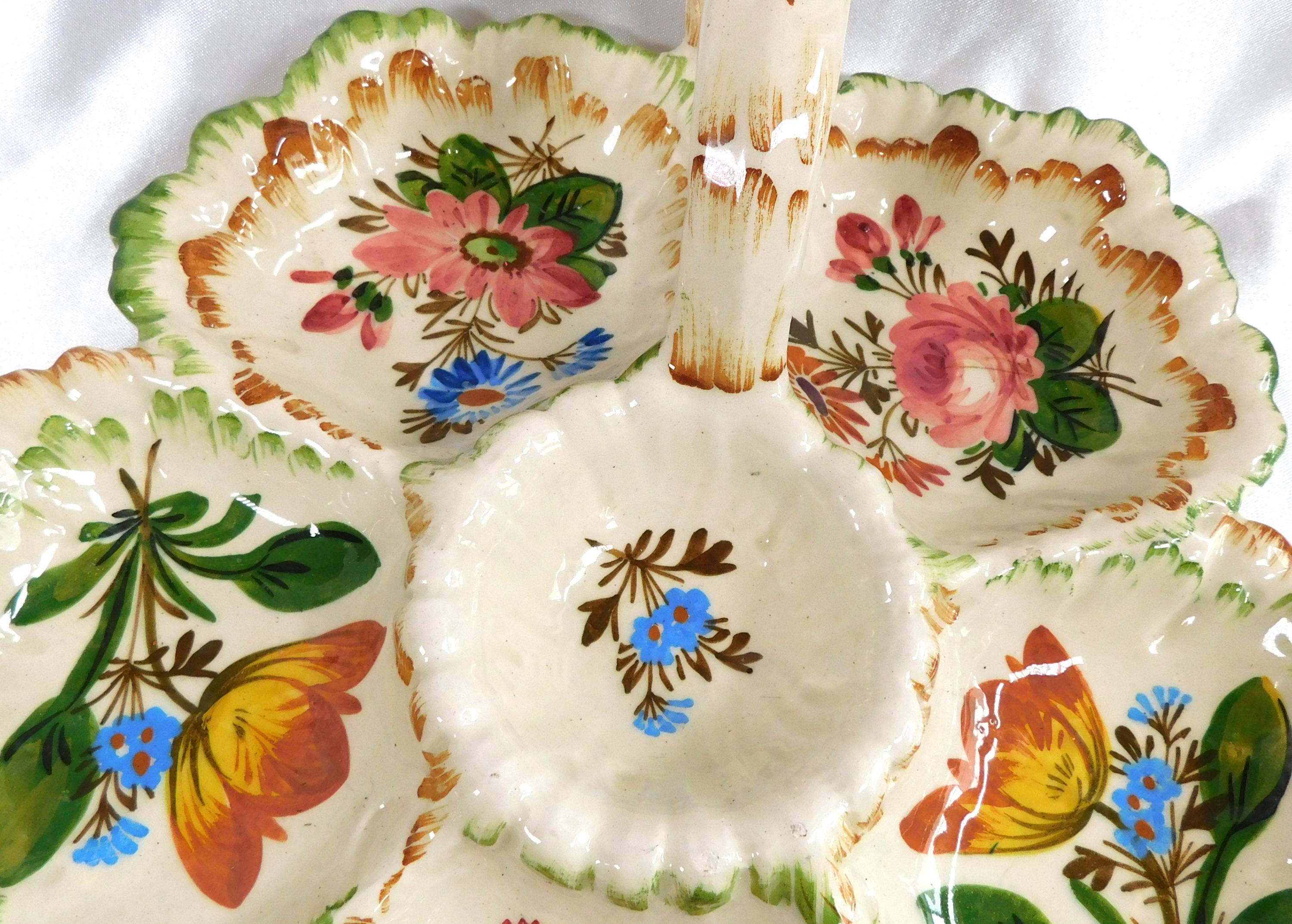 Six Section Fruit Serving Dish with Handle from Italy # 25729