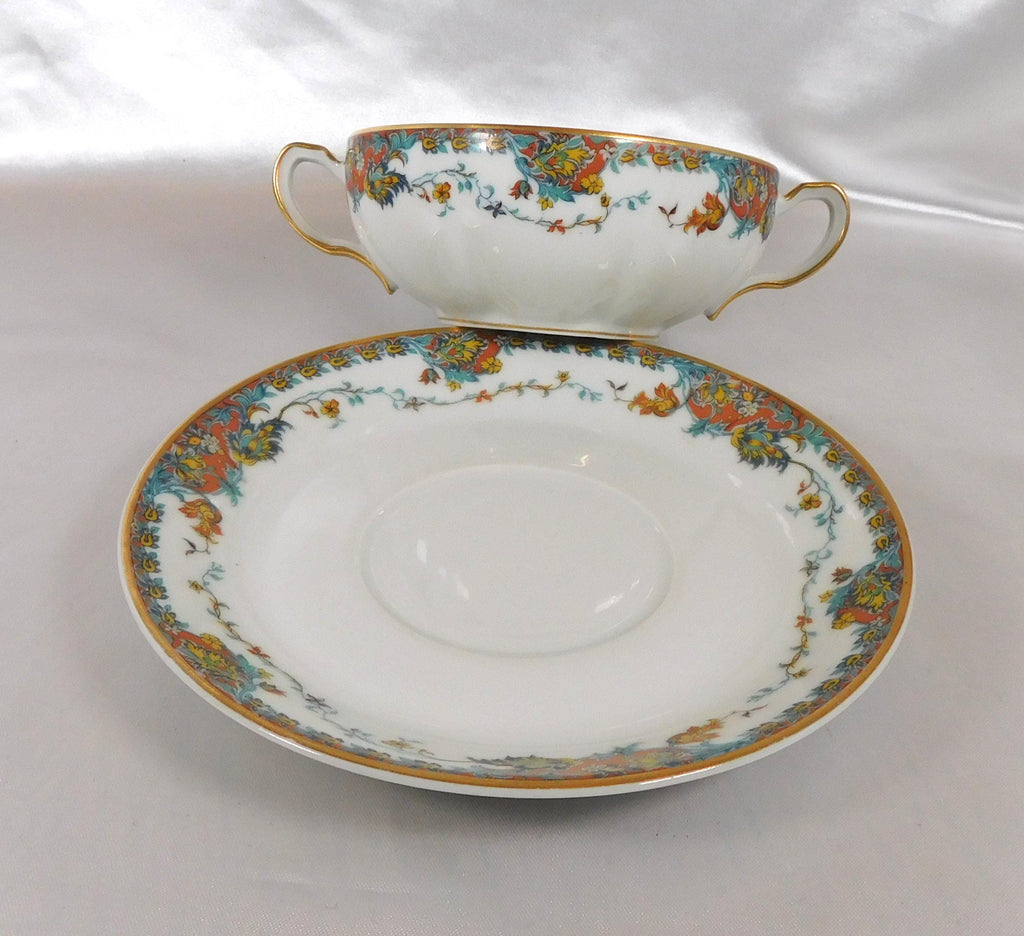 Set of Four Haviland Flat Bullion Cups and Two Underplates in Paisley # 25851