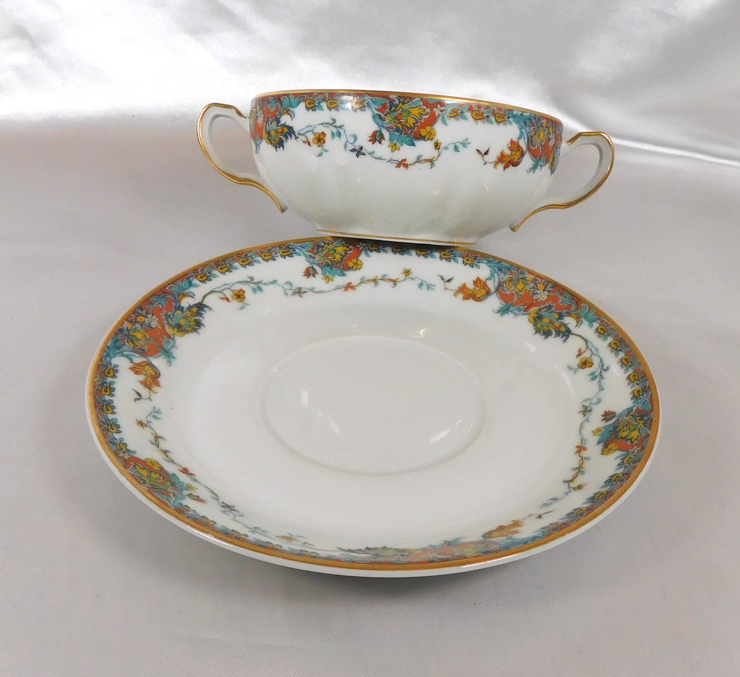 Set of Four Haviland Flat Bullion Cups and Two Underplates in Paisley # 25851