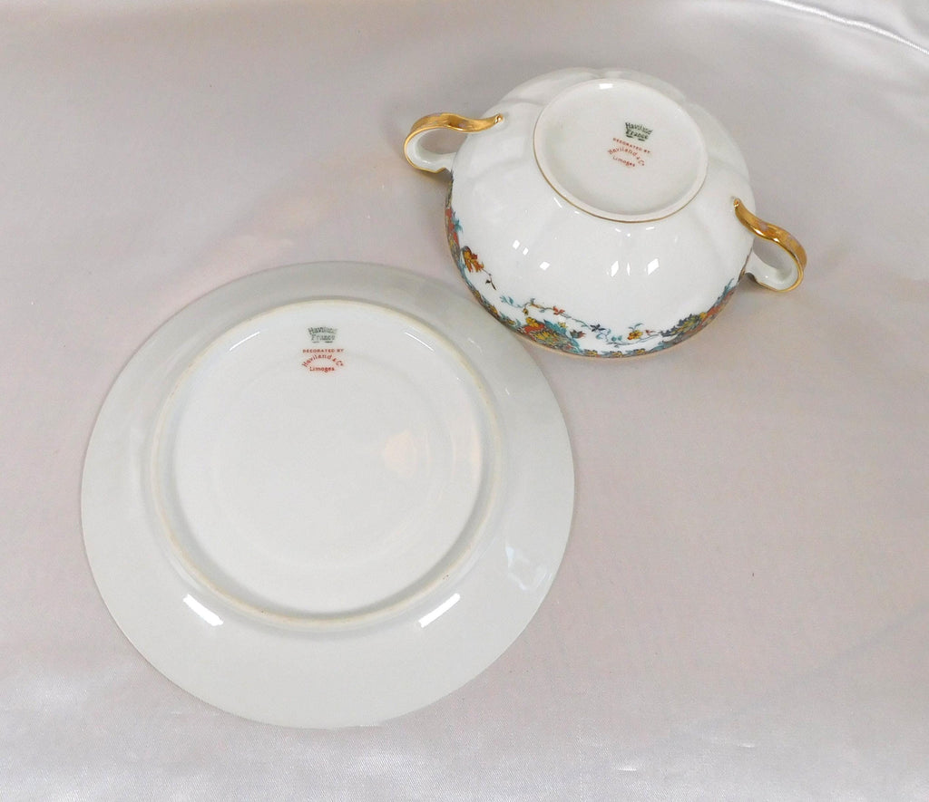 Set of Four Haviland Flat Bullion Cups and Two Underplates in Paisley # 25851