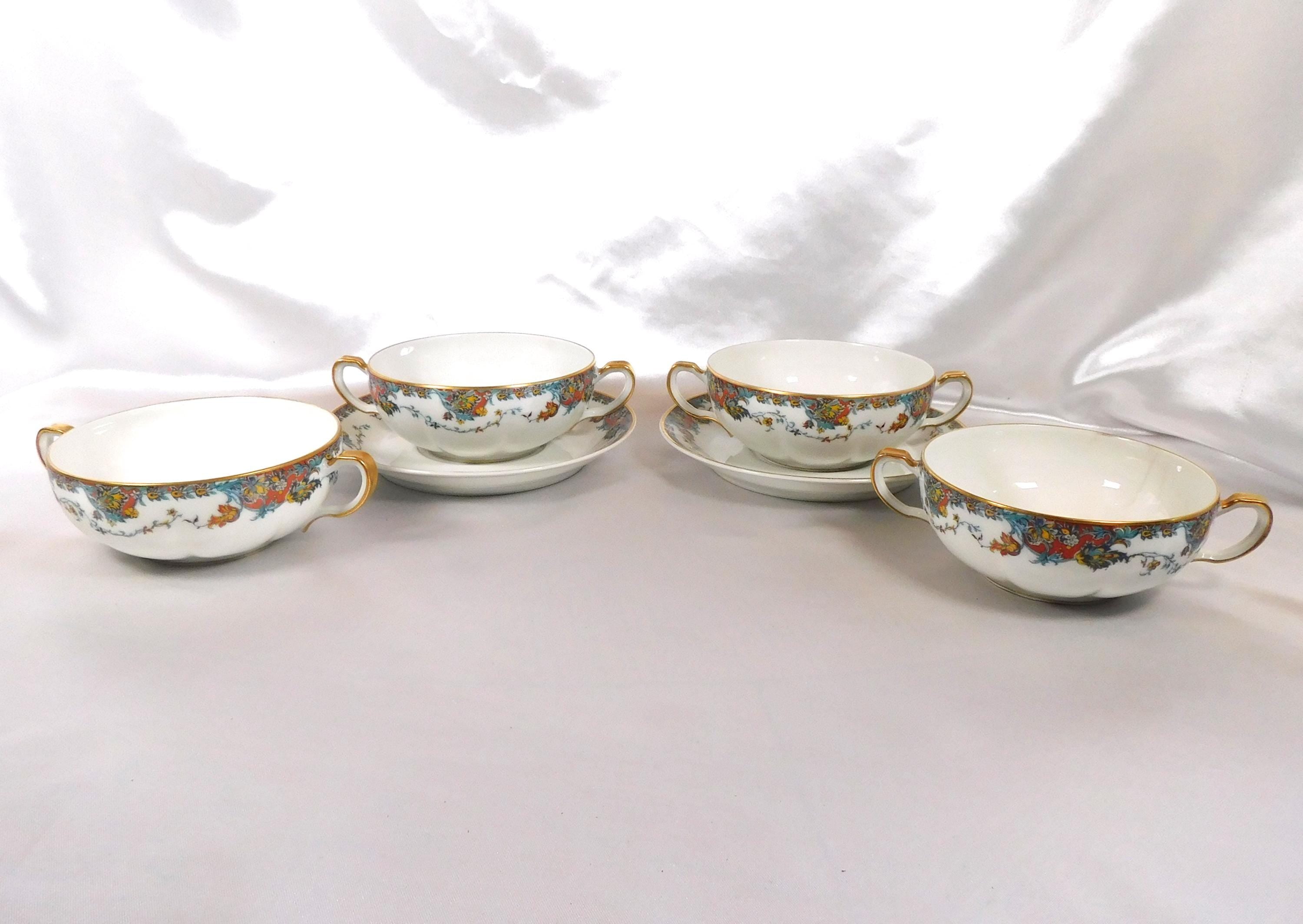 Set of Four Haviland Flat Bullion Cups and Two Underplates in Paisley # 25851