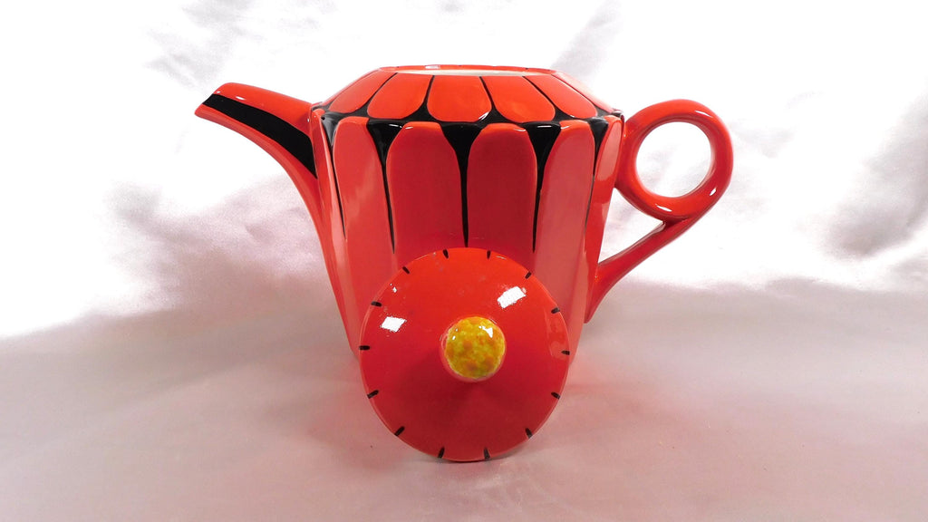 Black Zinnia Red and Black Tea Pot # 25267
