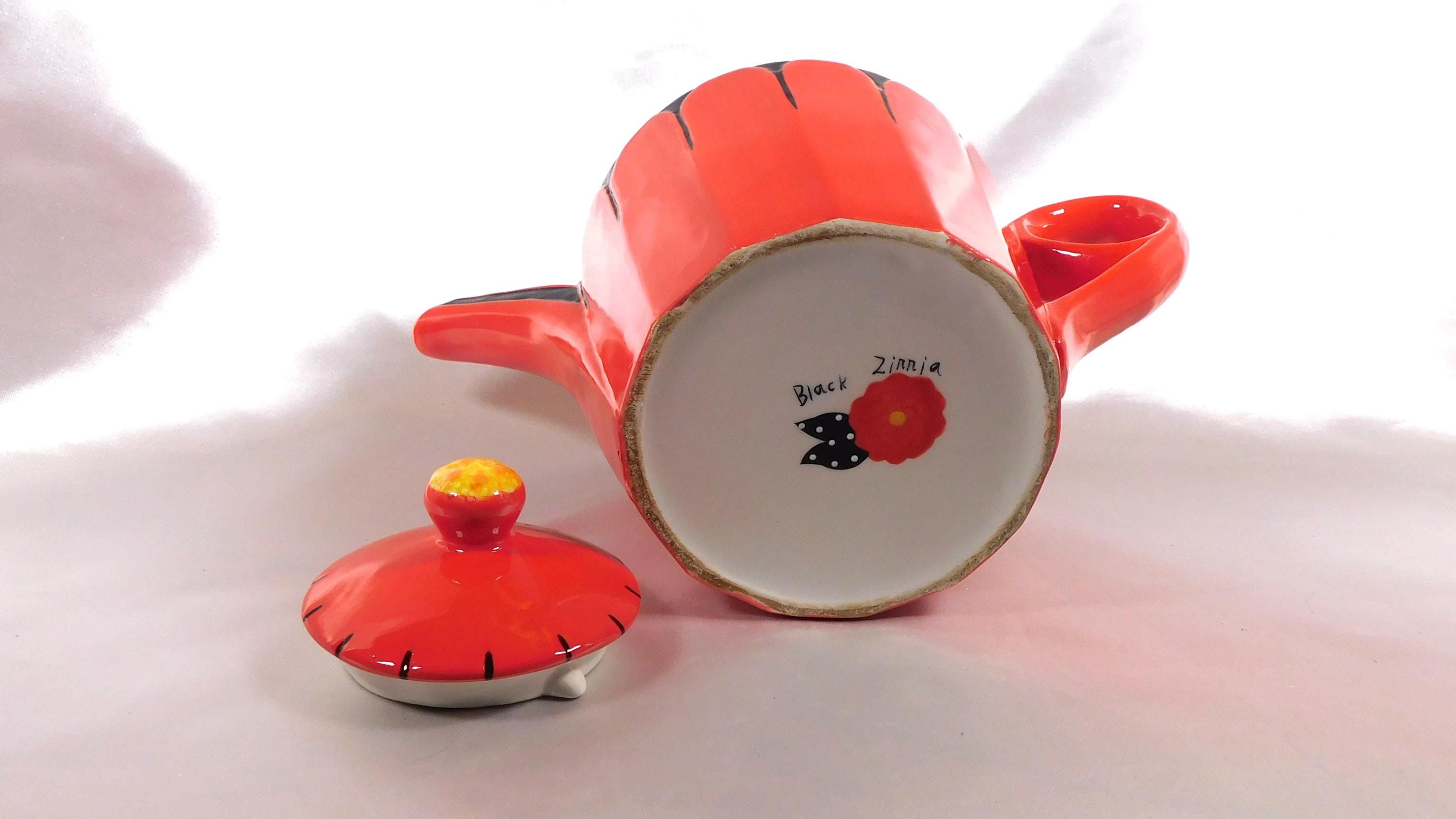 Black Zinnia Red and Black Tea Pot # 25267