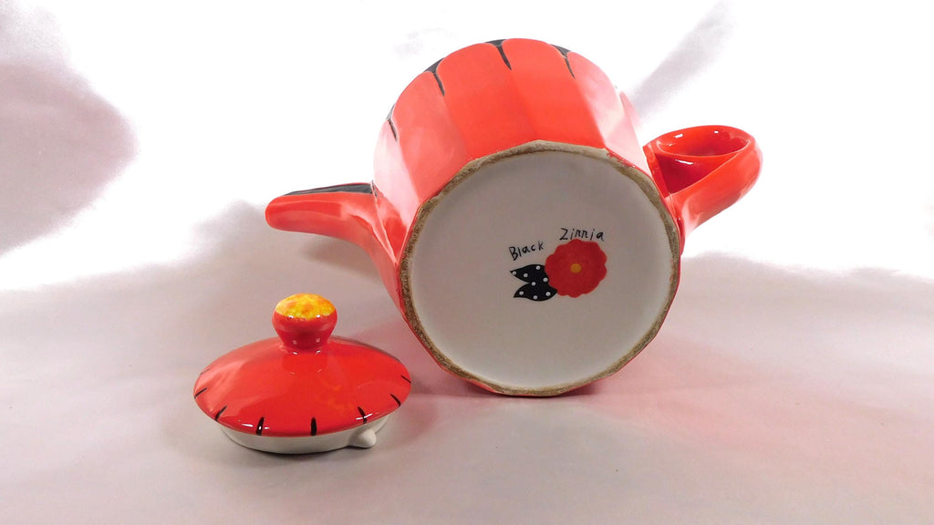 Black Zinnia Red and Black Tea Pot # 25267