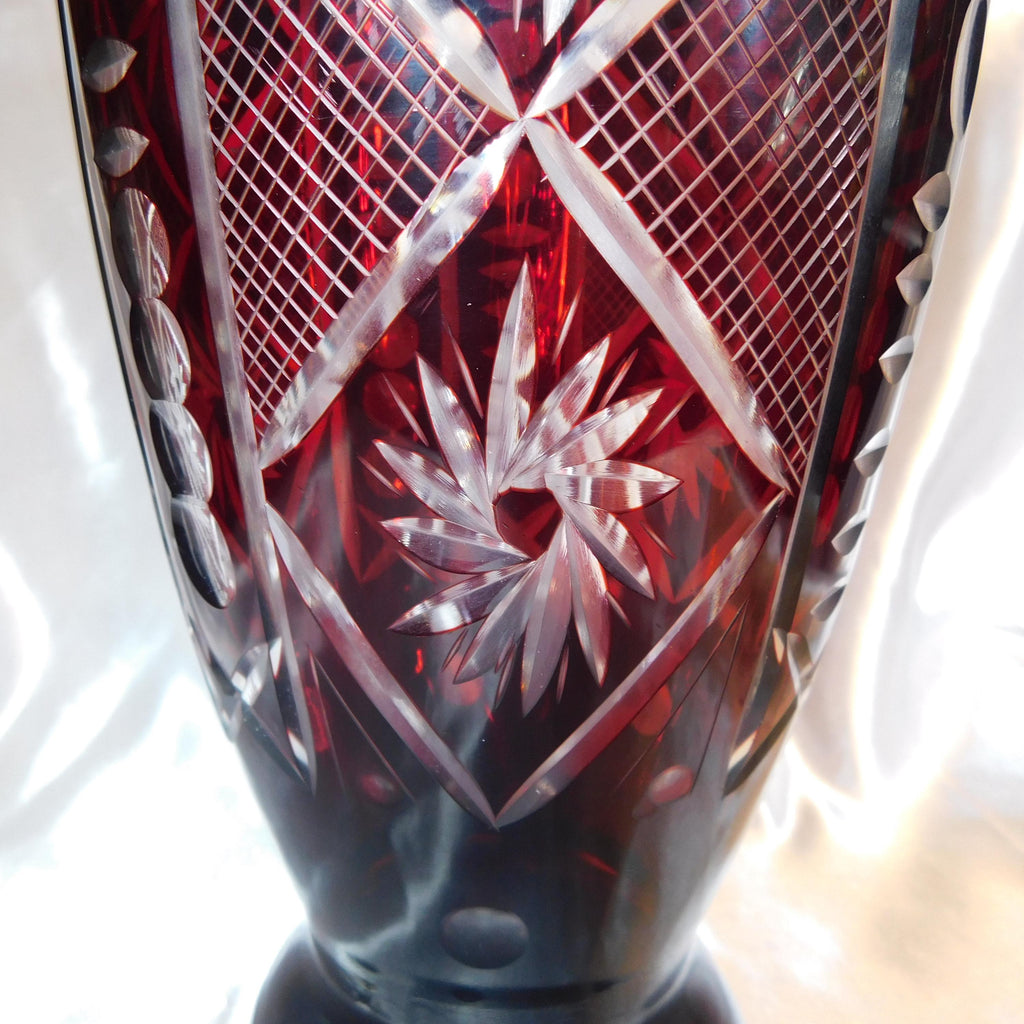 Large Red Cut to Clear Vase with Issues # 21244