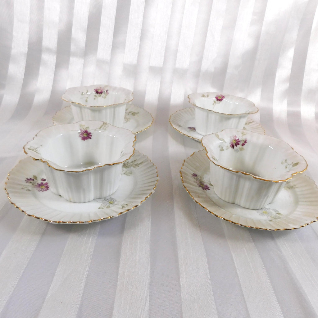 Set of Four Rosenthal Hand Painted Ramekin Dishes with Underplates # 26041