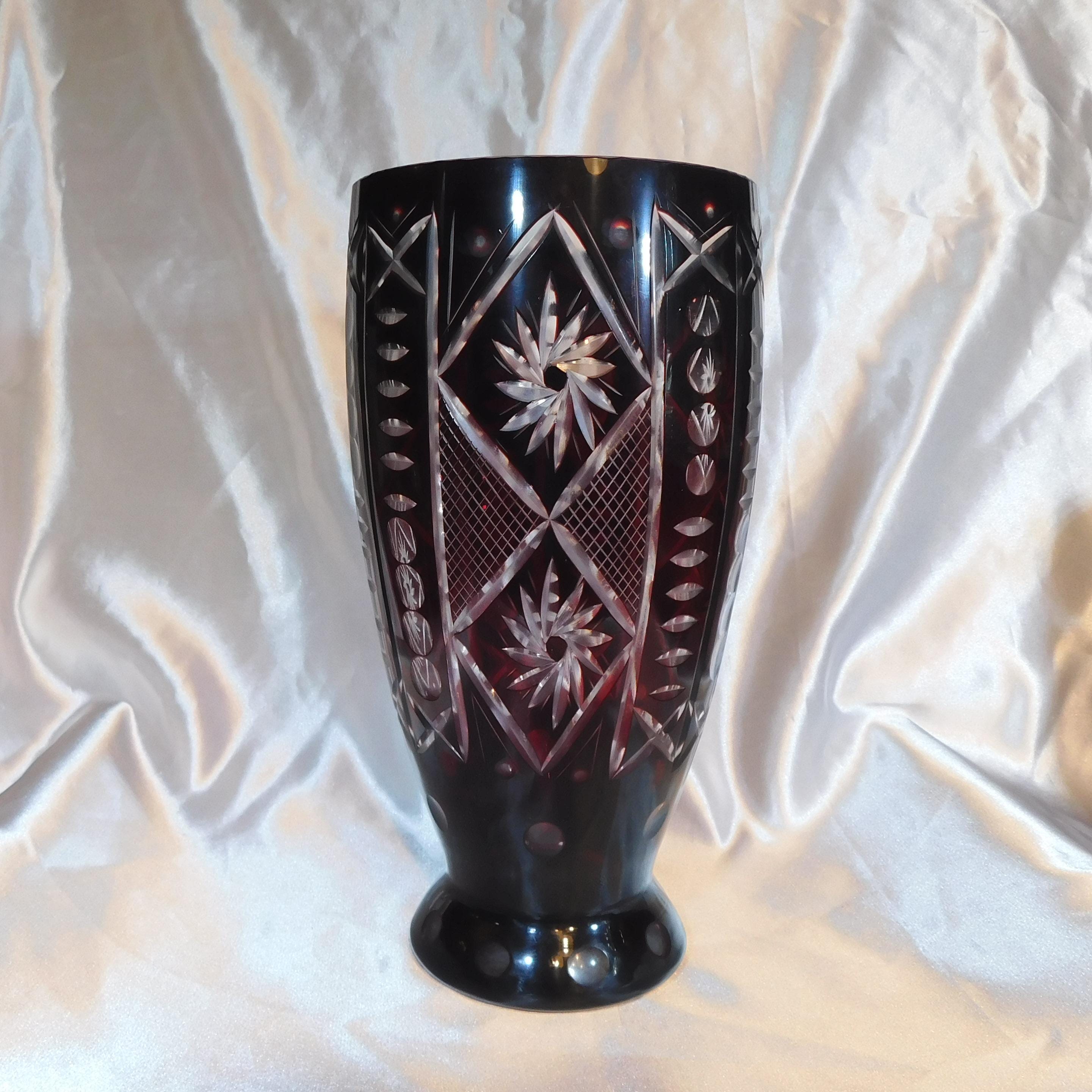 Large Red Cut to Clear Vase with Issues # 21244