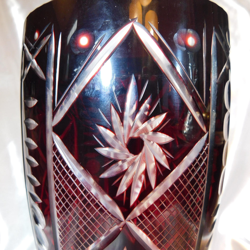 Large Red Cut to Clear Vase with Issues # 21244