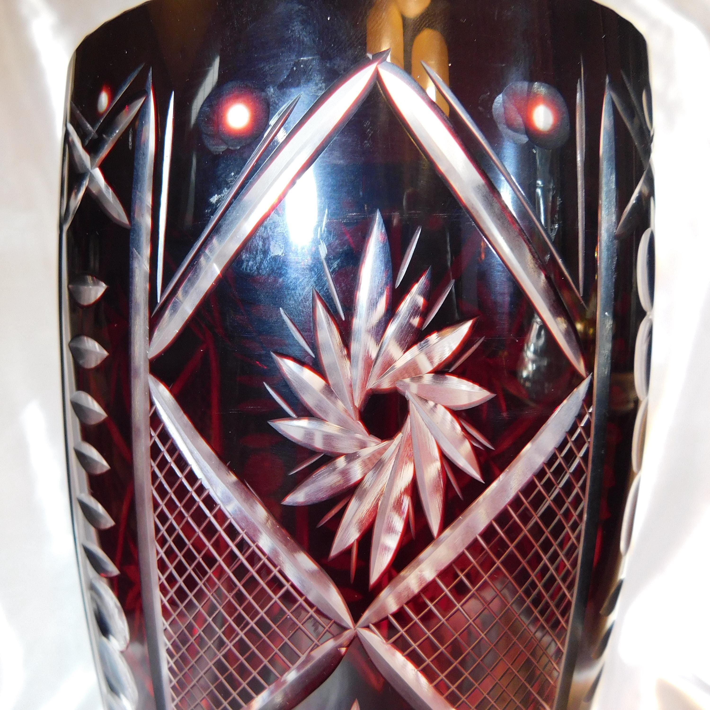 Large Red Cut to Clear Vase with Issues # 21244