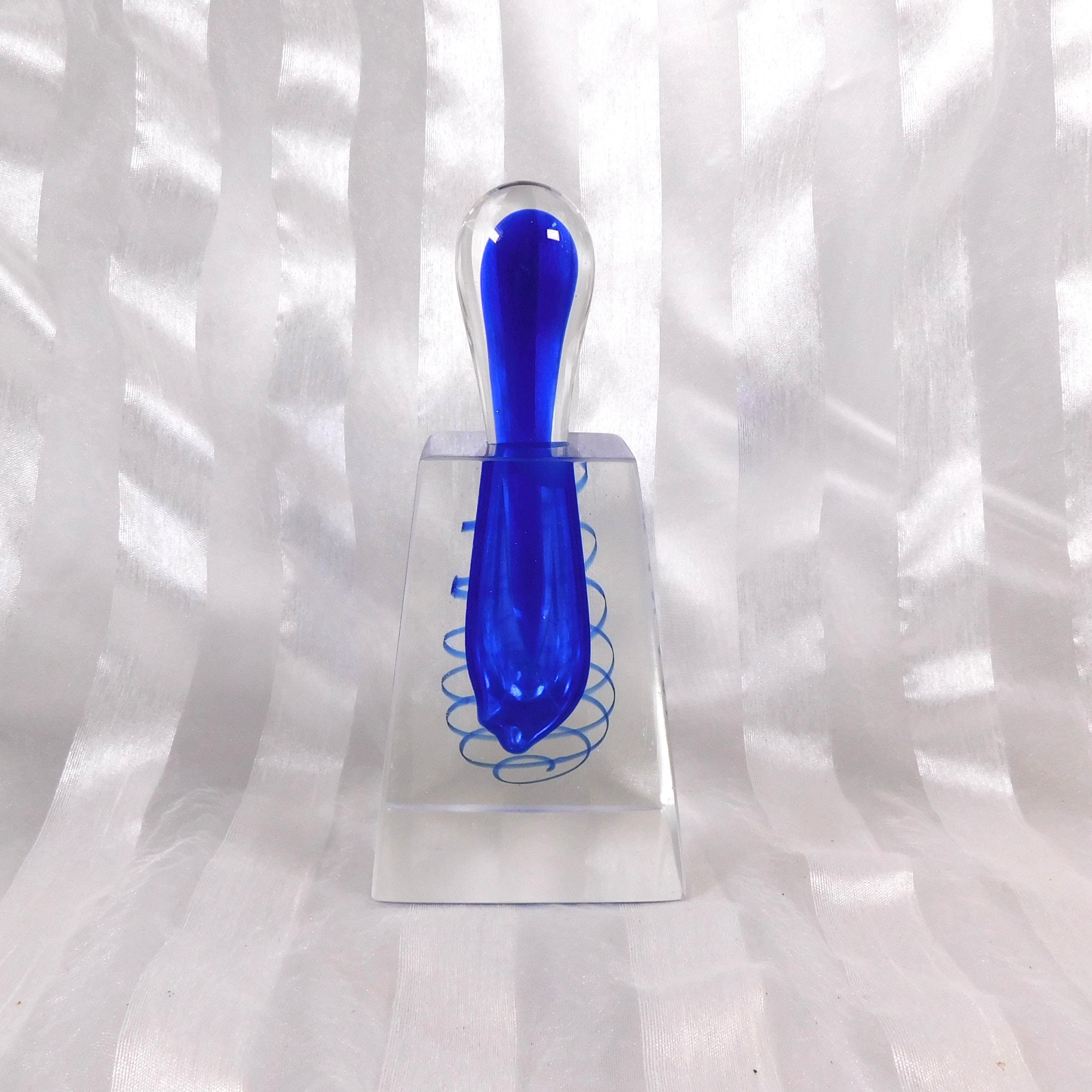 Blue Art Glass Perfume Bottle with Blue Swirl and Matching Stopper # 26417
