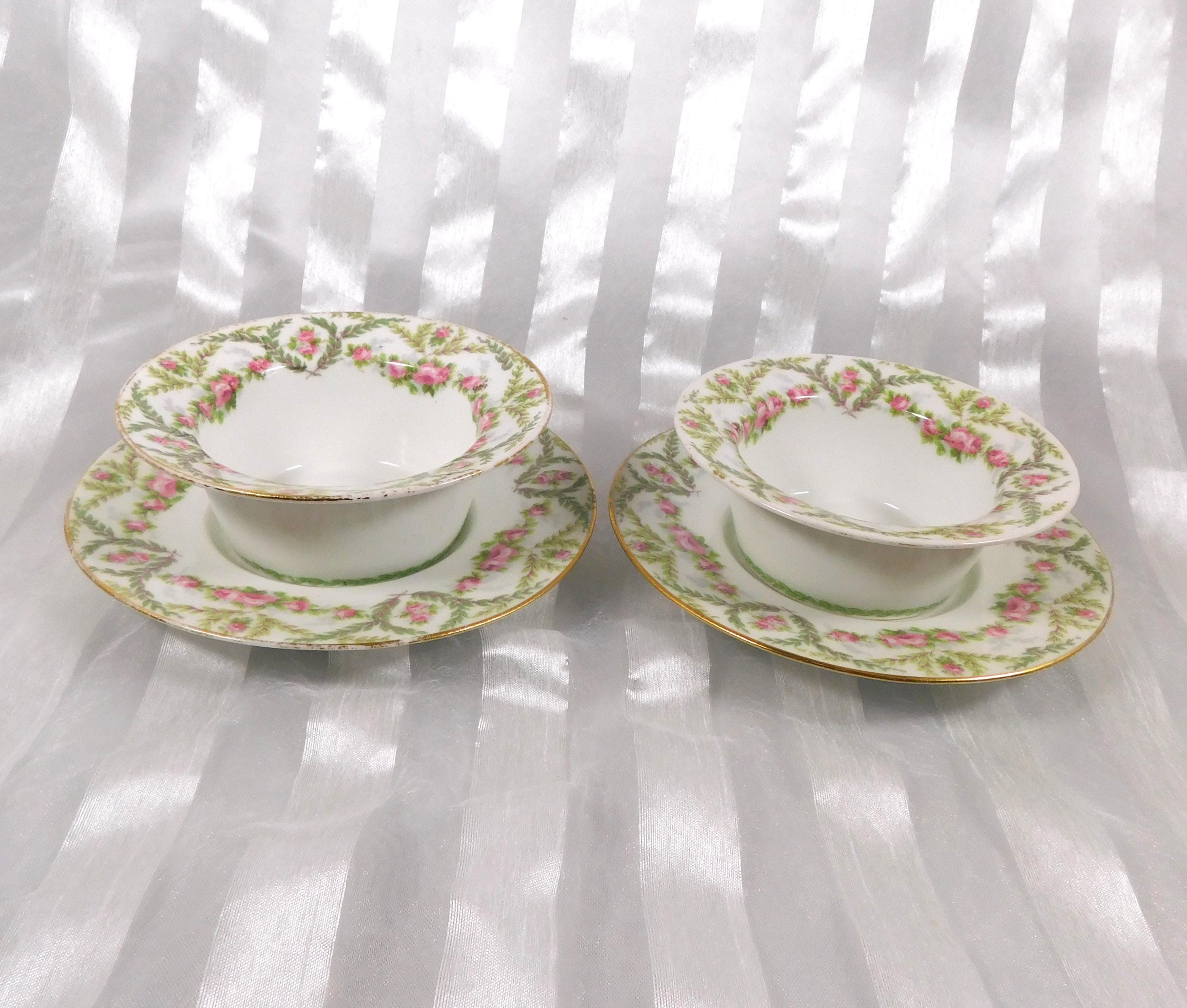 Jean Pouyat Limoges Set of Two Ramekin Dishes and Underplates # 26261