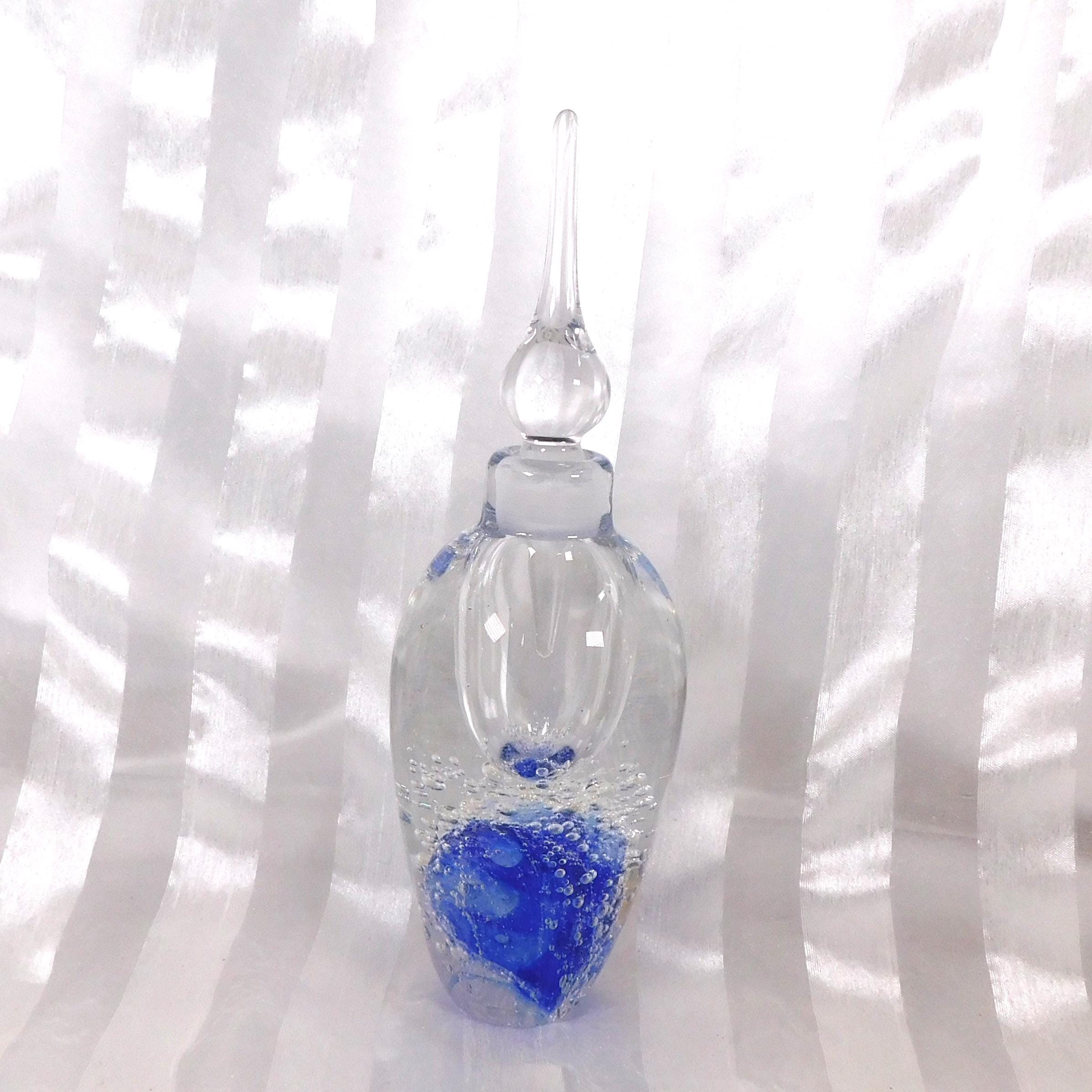 Blue and Clear Bubble Filled Art Glass Perfume Bottle # 26450