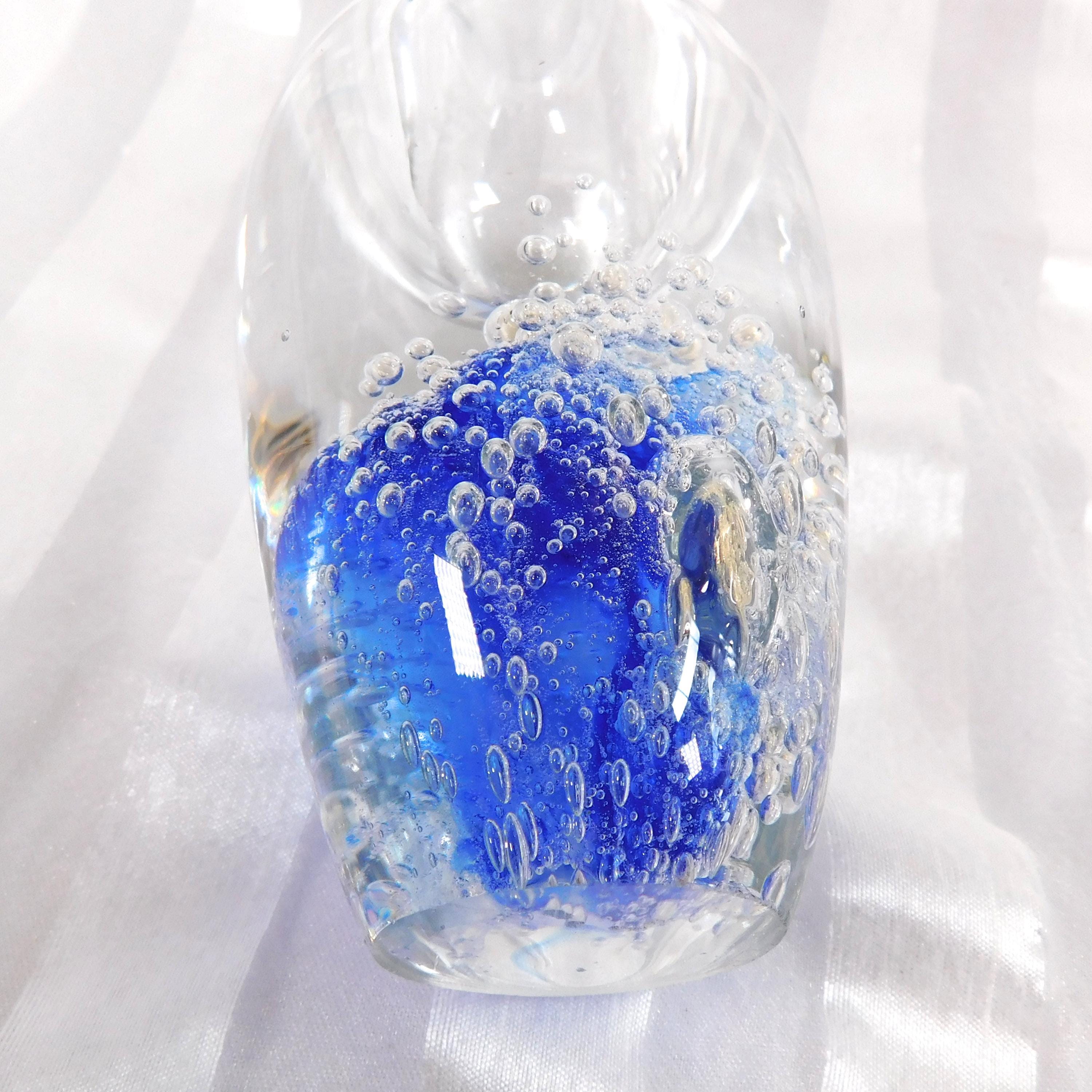 Blue and Clear Bubble Filled Art Glass Perfume Bottle # 26450