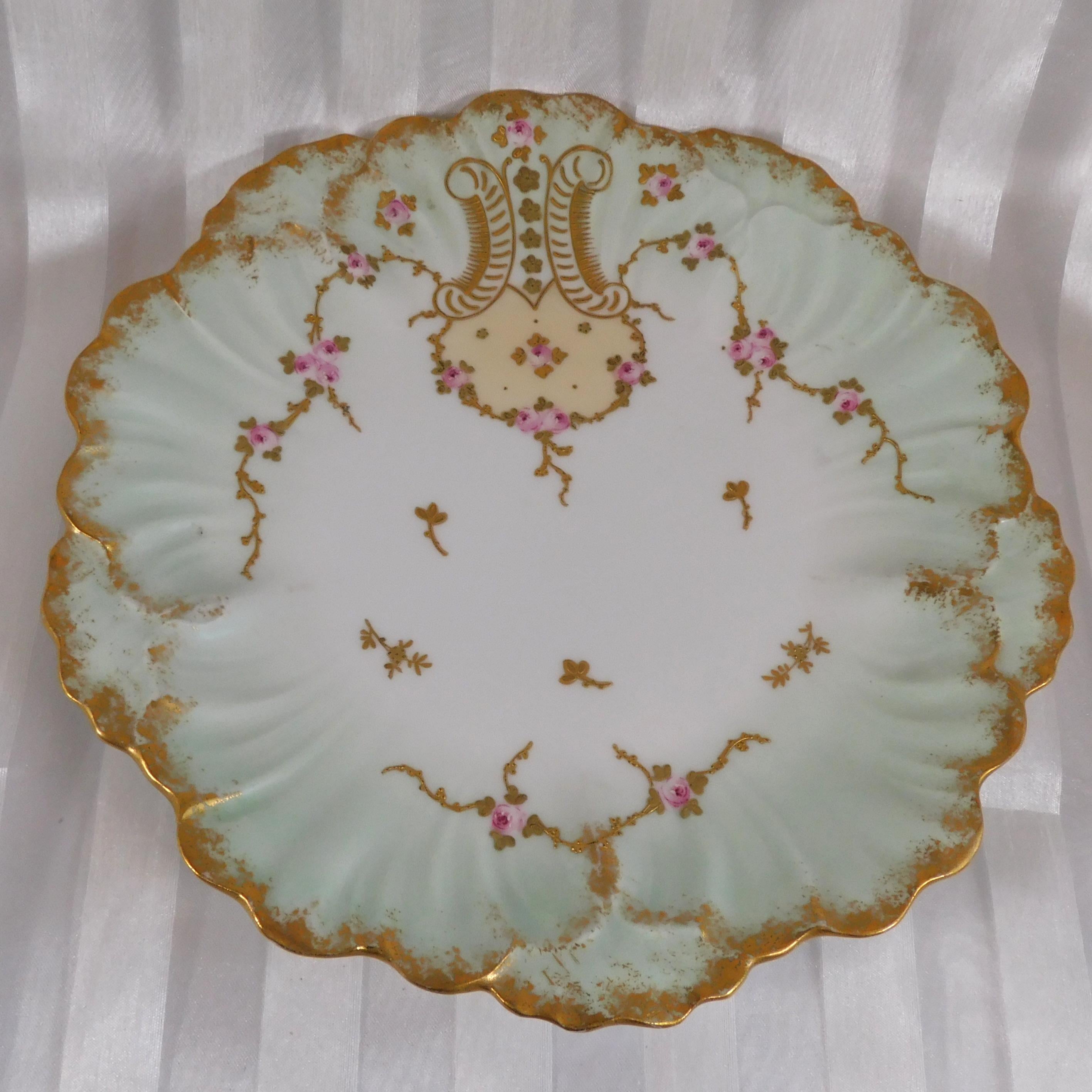 Antique Klingenberg and Dwenger Green Plate with Raised Gold Trim # 26092