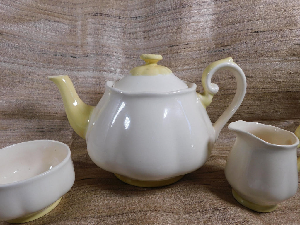 Arnels Teapot Set: White and Yellow Floral Trim Tea Service # 26298