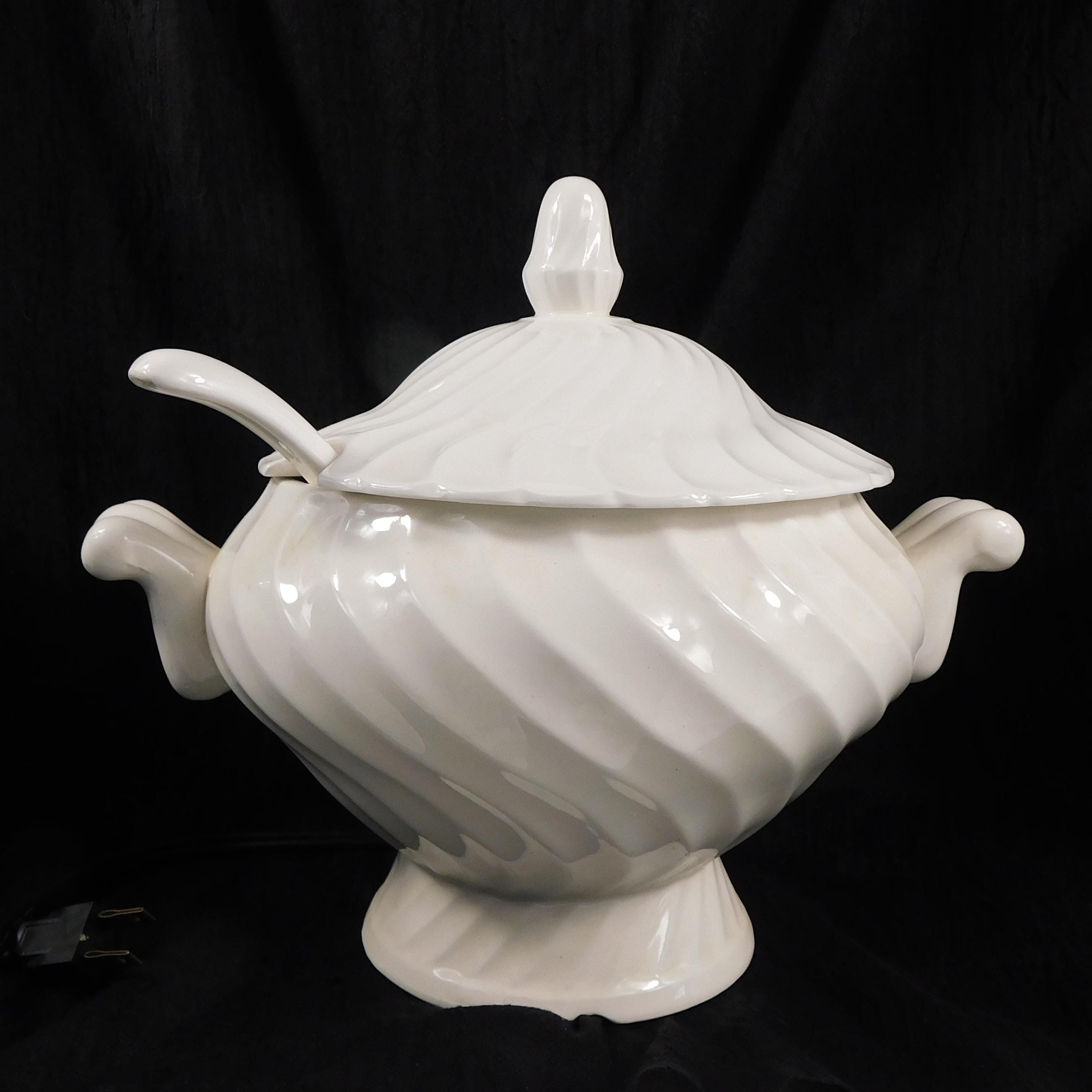 Ambree White Footed Electric Soup Tureen with Lid and Ladle # 26966