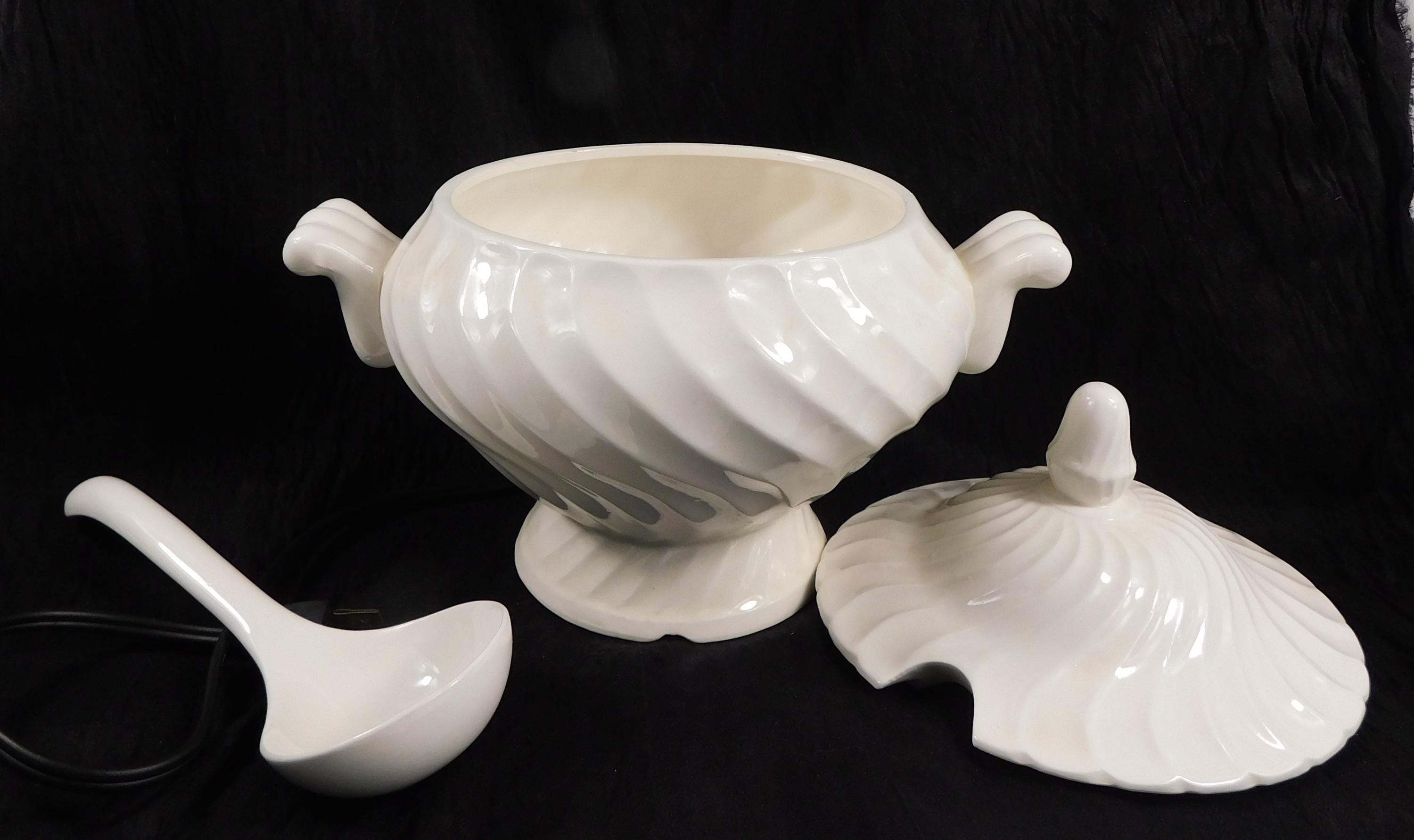 Ambree White Footed Electric Soup Tureen with Lid and Ladle # 26966