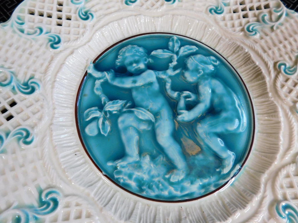 White and Turquoise Reticulated Plate # 24053