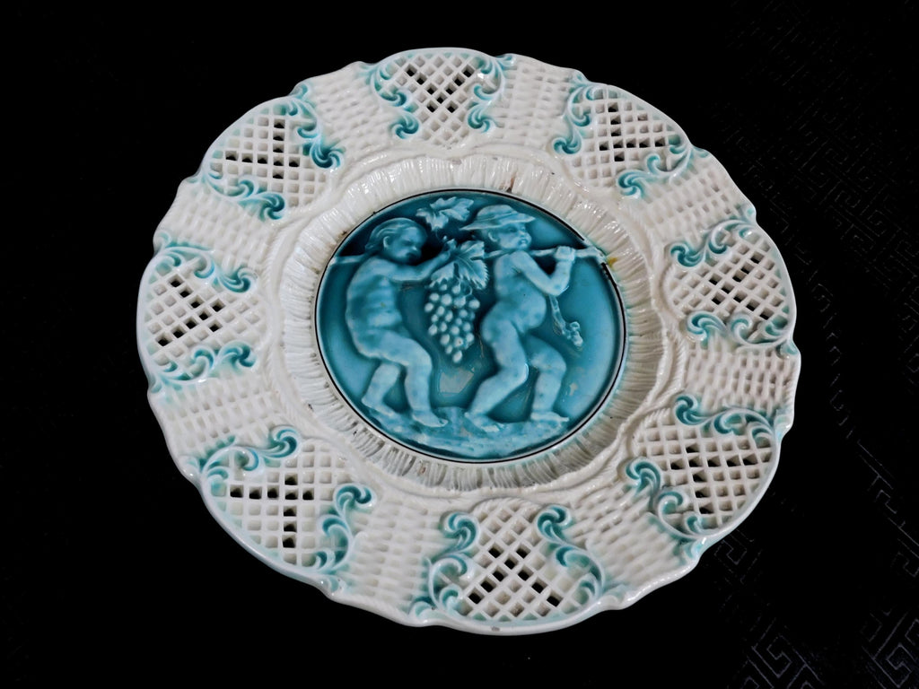 White and Turquoise Reticulated Plate # 24052