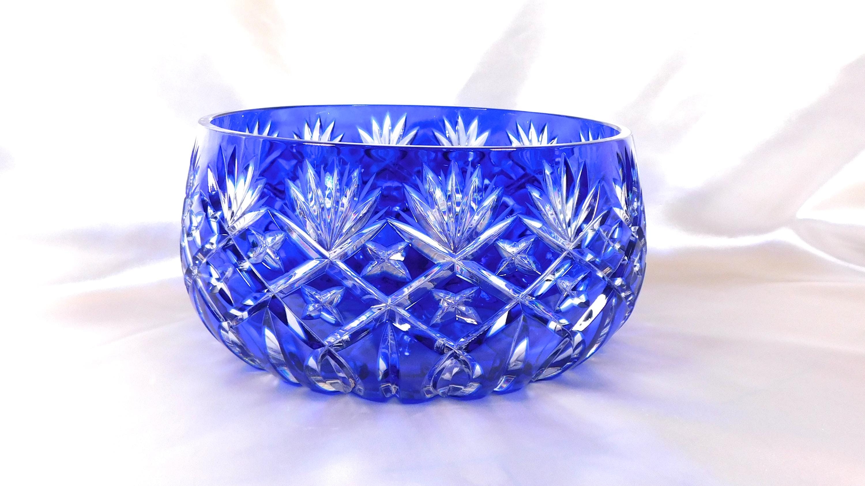 Large Signed Blue Cut to Clear Bowl # 25182