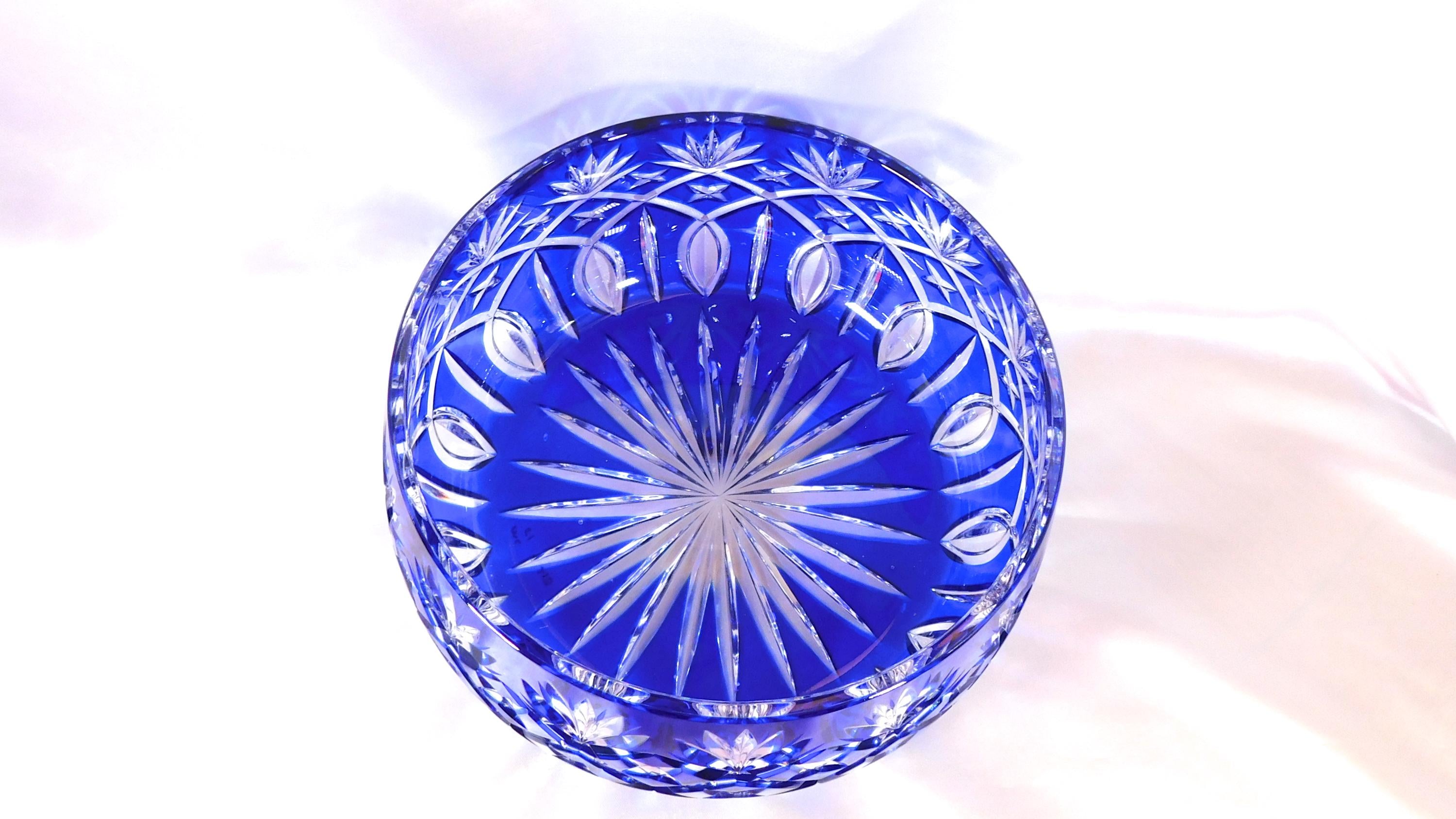 Large Signed Blue Cut to Clear Bowl # 25182