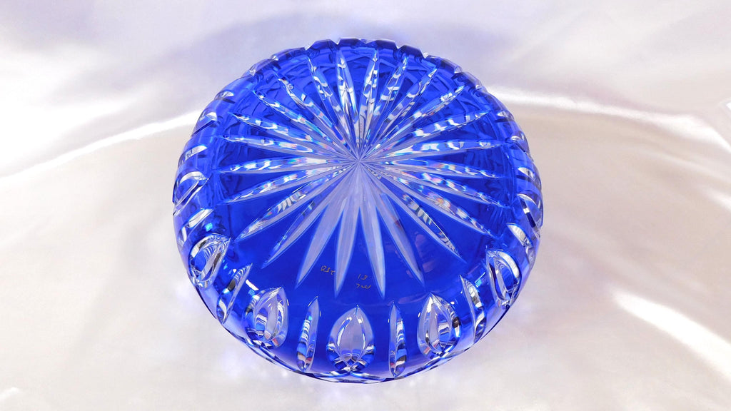 Large Signed Blue Cut to Clear Bowl # 25182
