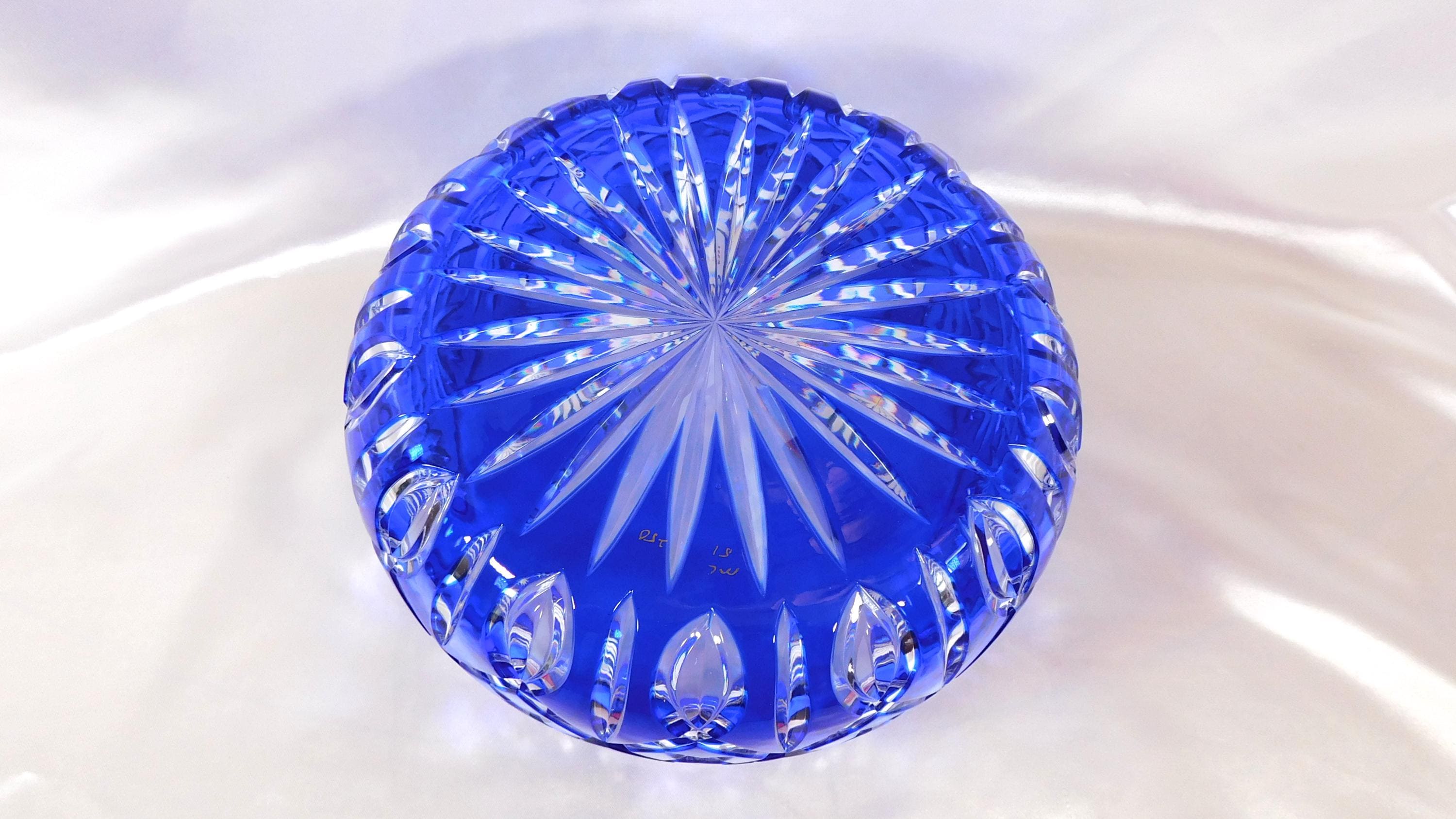 Large Signed Blue Cut to Clear Bowl # 25182