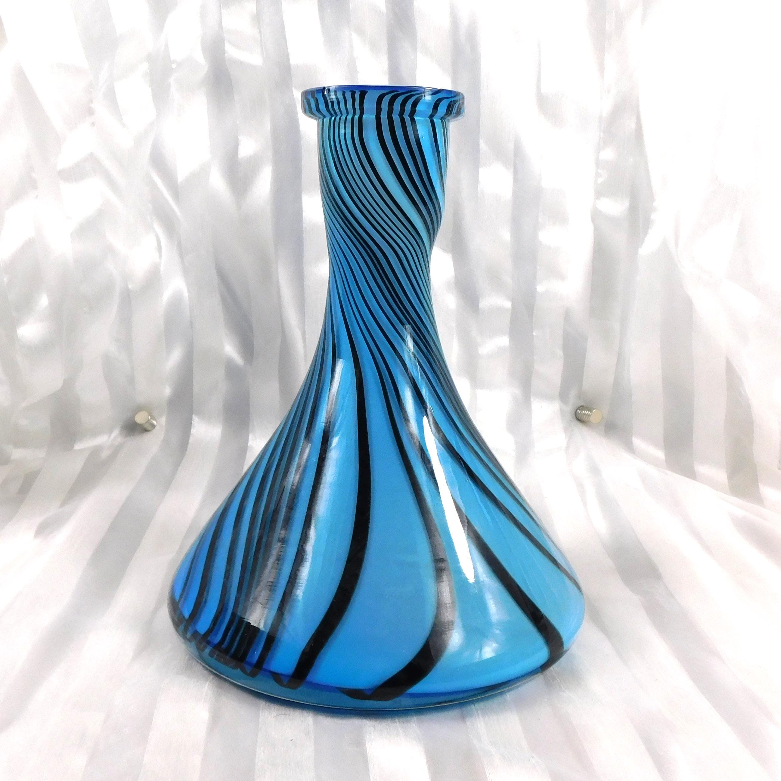 Blue and Black Striped Wide Bottom Decanter or Vase # 27159